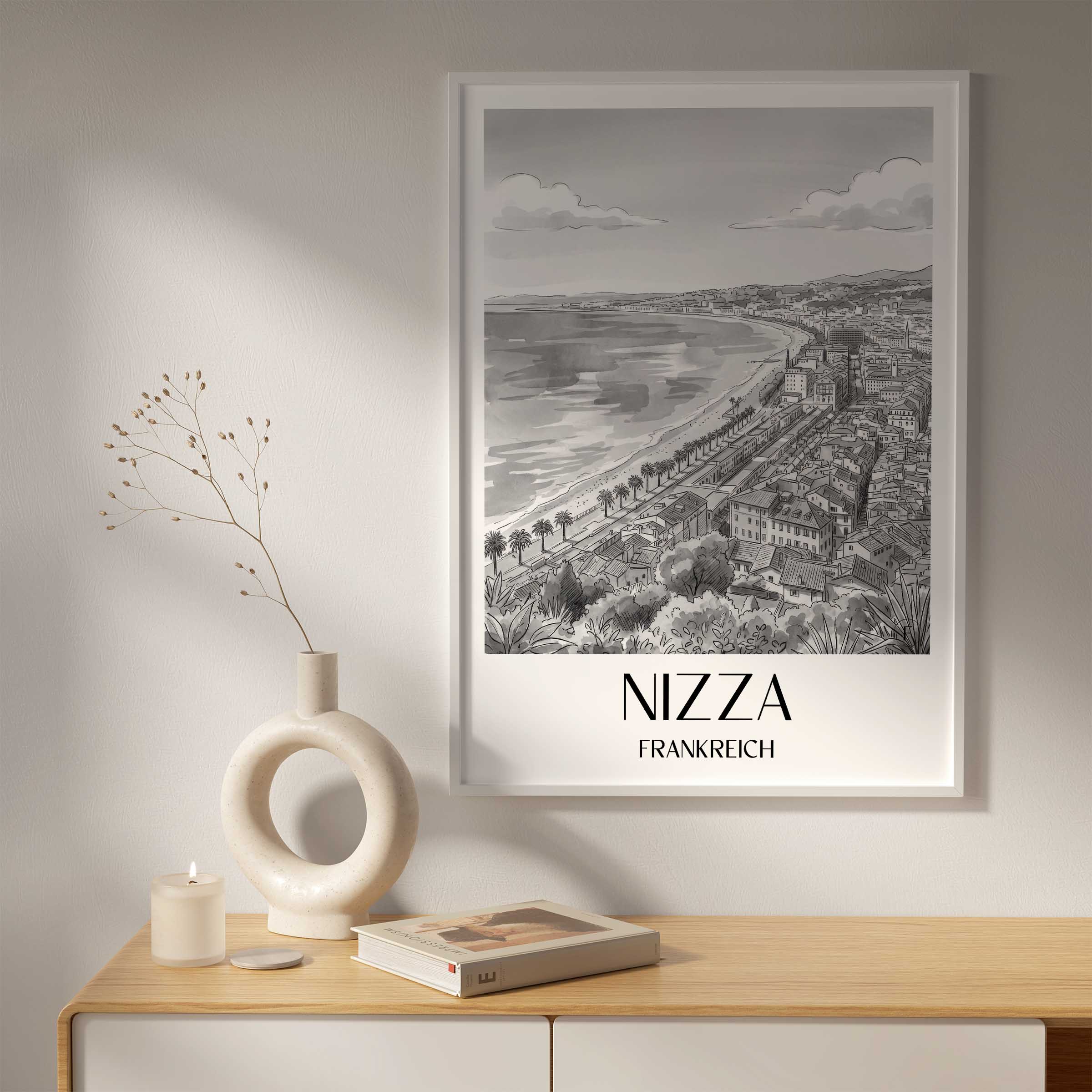 nizza-frankreich-poster-aquarell-schwarz-weiss