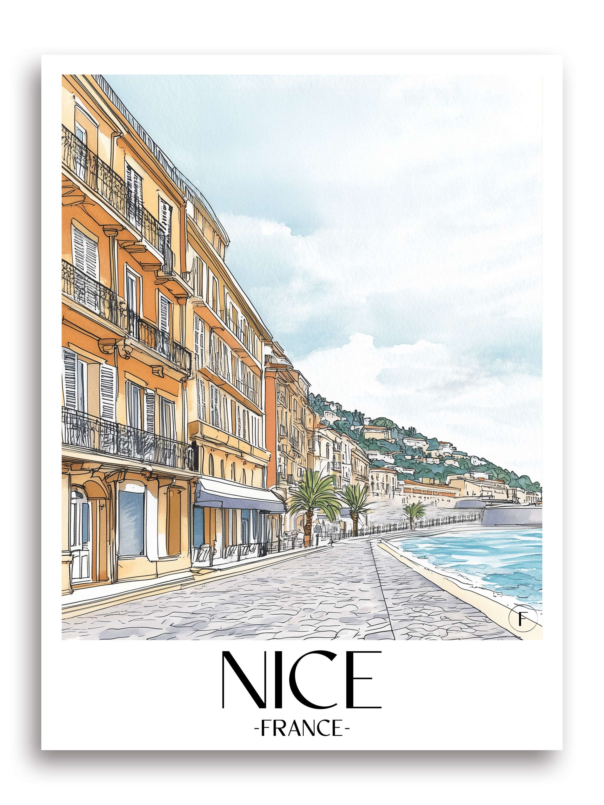 Nizza Poster - Frankreich Kunstdruck - Aquarell von A4 bis A1 - favplace