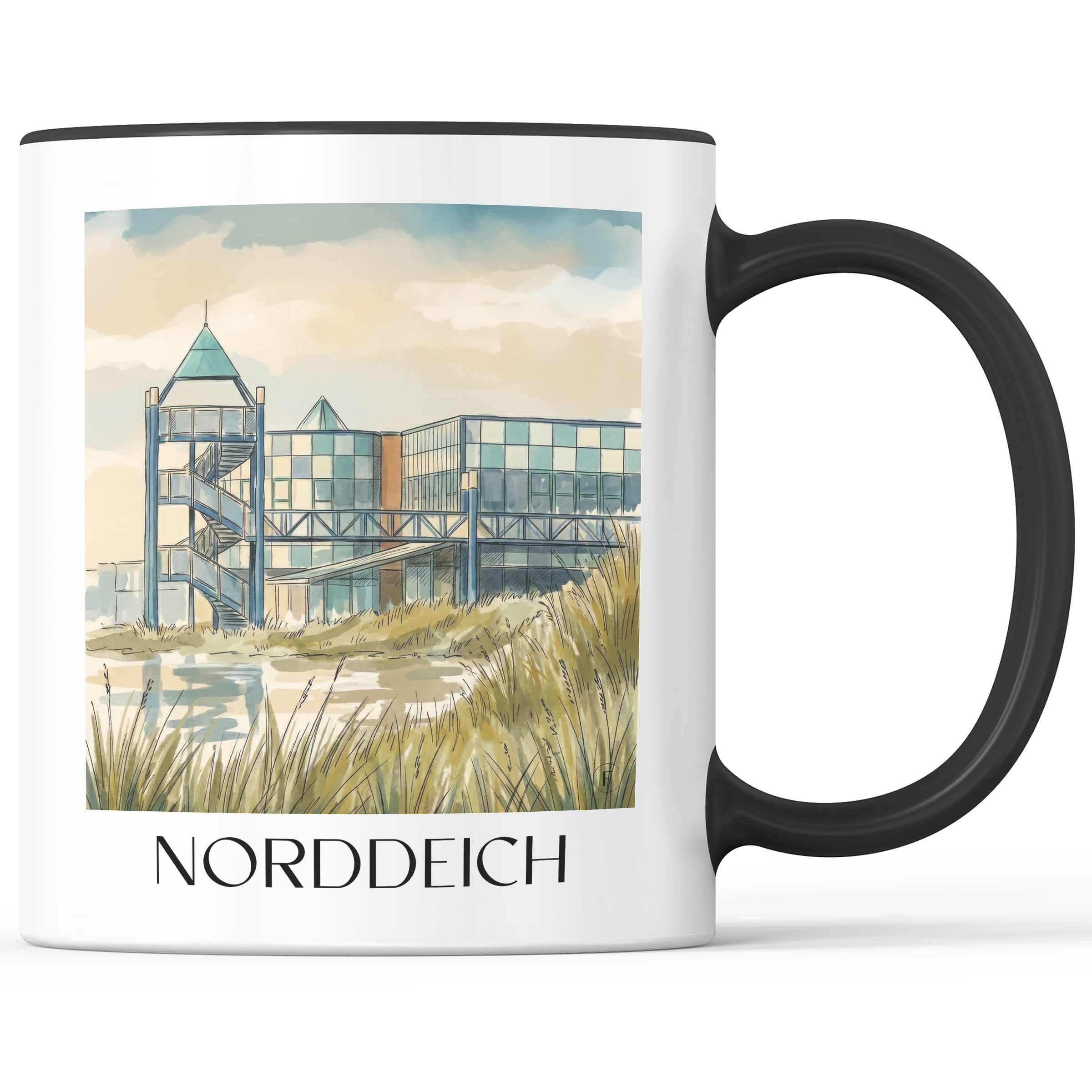 Norddeich Kaffeebecher - Ostfriesland - Deutschland Becher - Kaffeetasse im Aquarell Stil - favplace