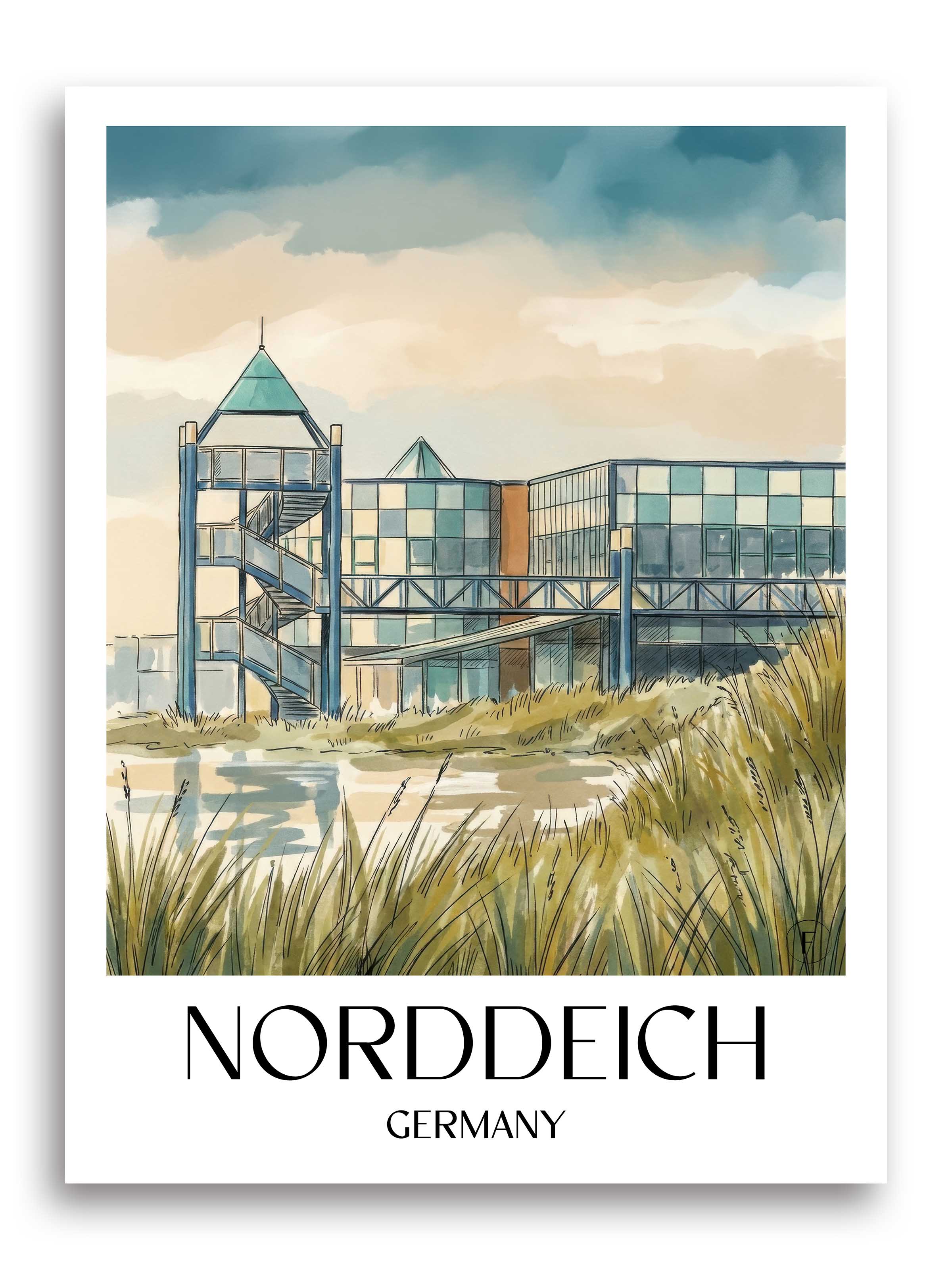 Norddeich Poster - Ostfriesland - Deutschland Kunstdruck - Aquarell von A4 bis A1 - favplace