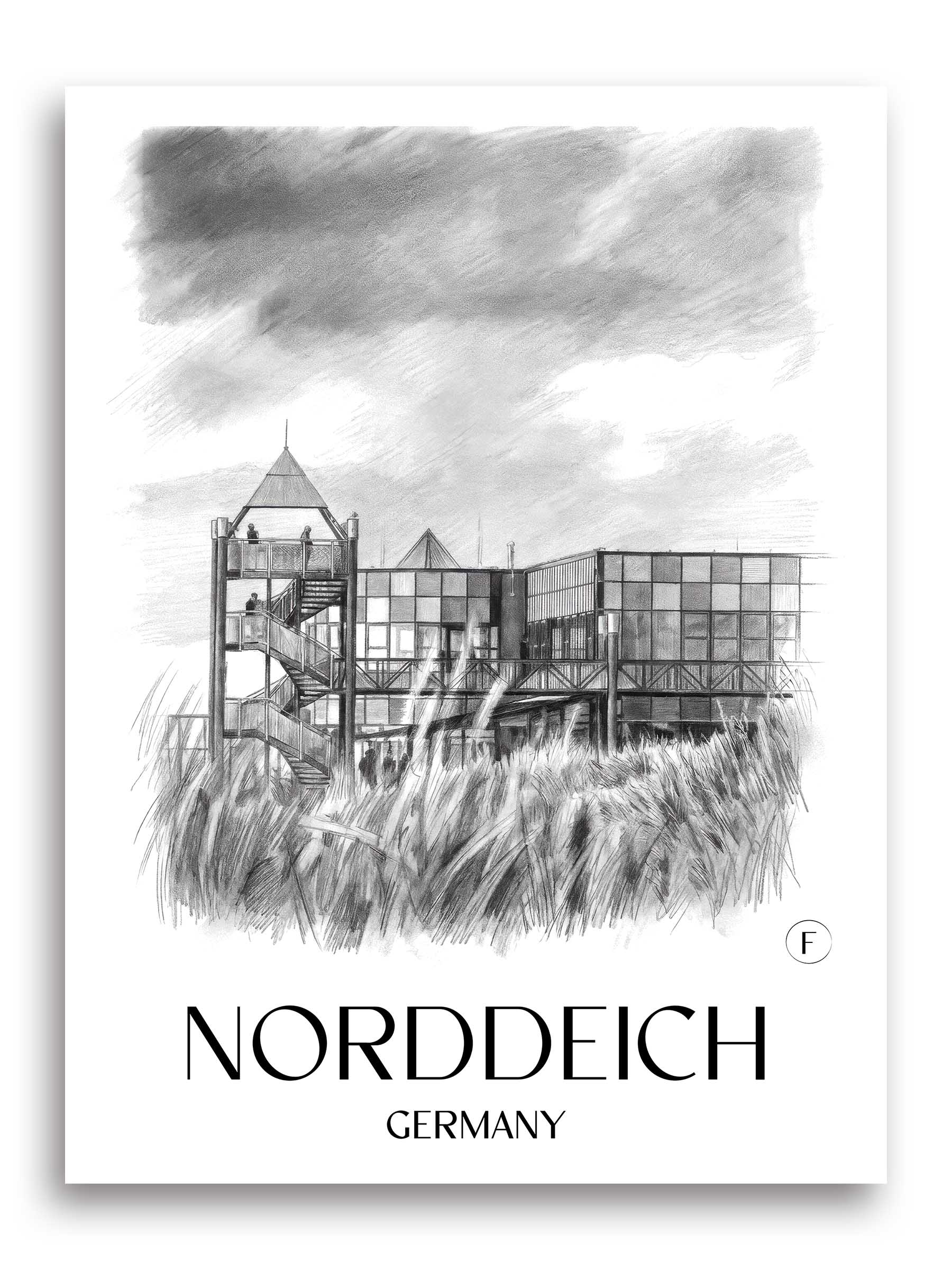 Norddeich Poster - Ostfriesland - Deutschland Kunstdruck - Zeichnung von A4 bis A1