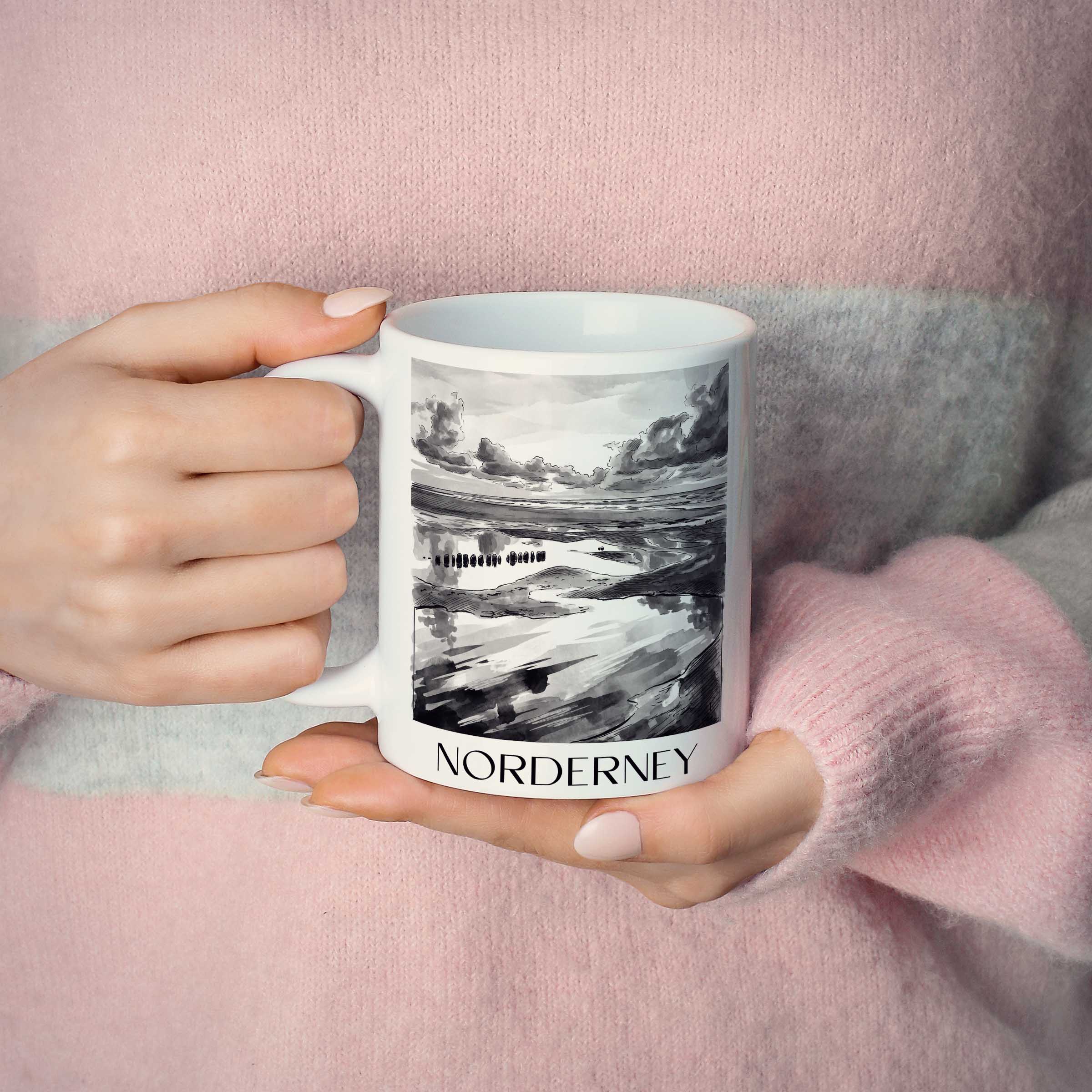 norderney-deutschland-kaffeebecher-aquarell-schwarz-weiss