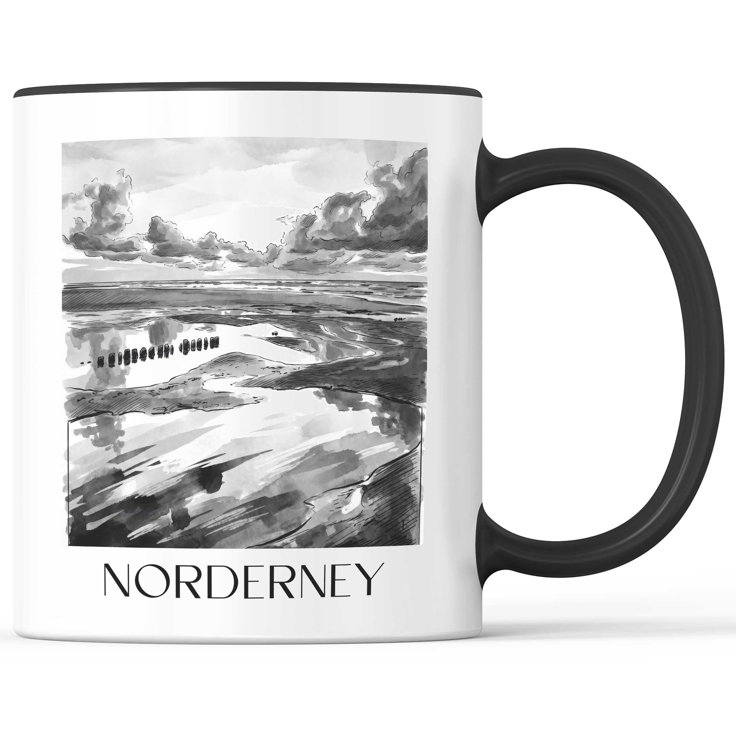 Norderney - Deutschland Becher - Kaffeetasse im Aquarell Schwarz-Weiß Stil - favplace