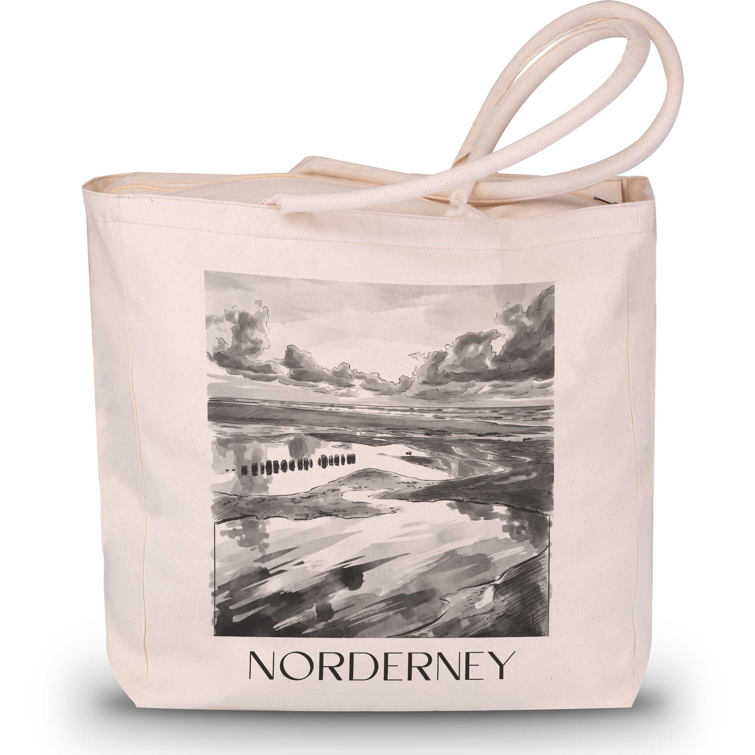 Norderney - Deutschland Tote Bag - Einkaufstasche im Aquarell Schwarz-Weiß Stil - favplace