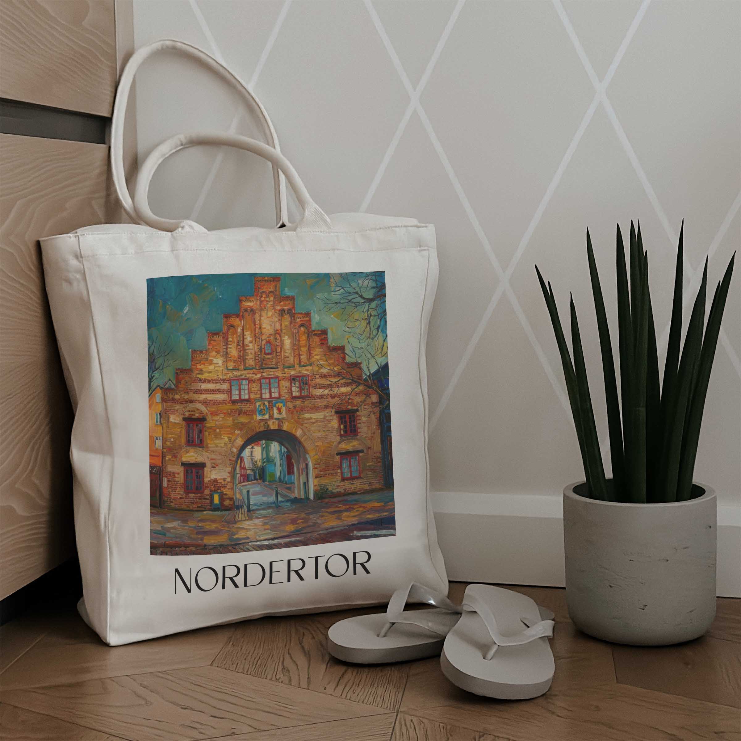 nordertor-flensburg-deutschland-einkaufstasche-oil-painting-oelgemaelde