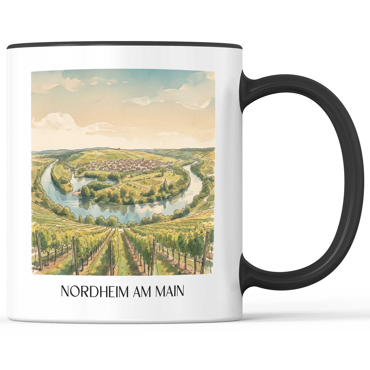 nordheim-am-main-mainschleife-deutschland-kaffeebecher-aquarell