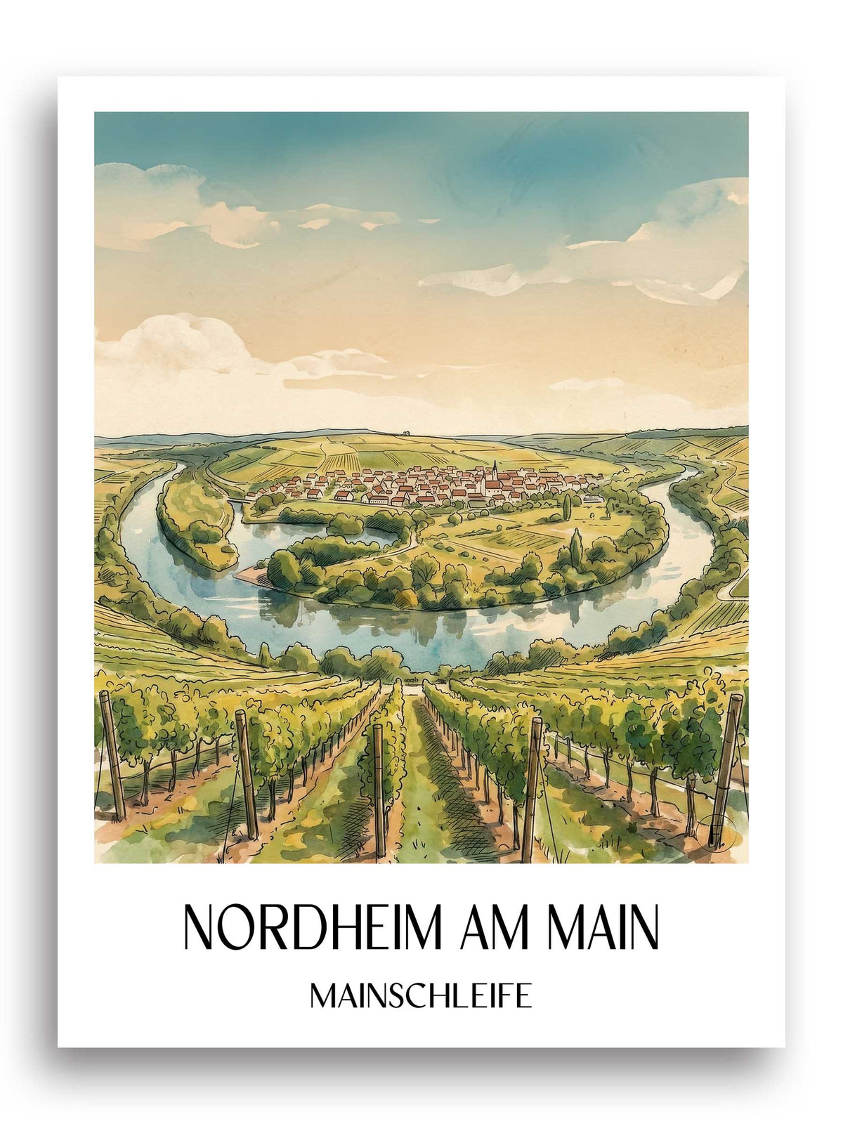 nordheim-am-main-mainschleife-deutschland-poster-aquarell