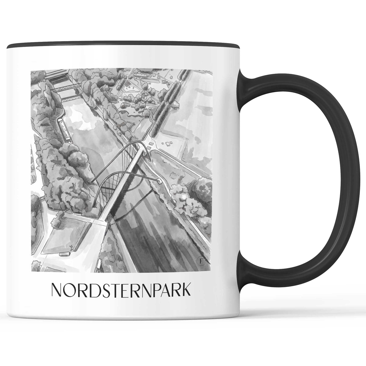 nordsternpark-gelsenkirchen-deutschland-kaffeebecher-aquarell-schwarz-weiss