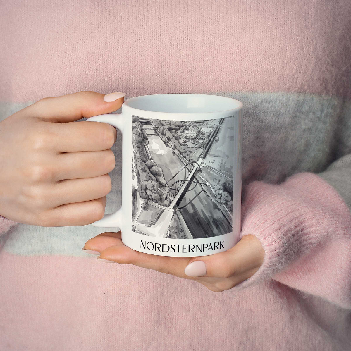 nordsternpark-gelsenkirchen-deutschland-kaffeebecher-aquarell-schwarz-weiss