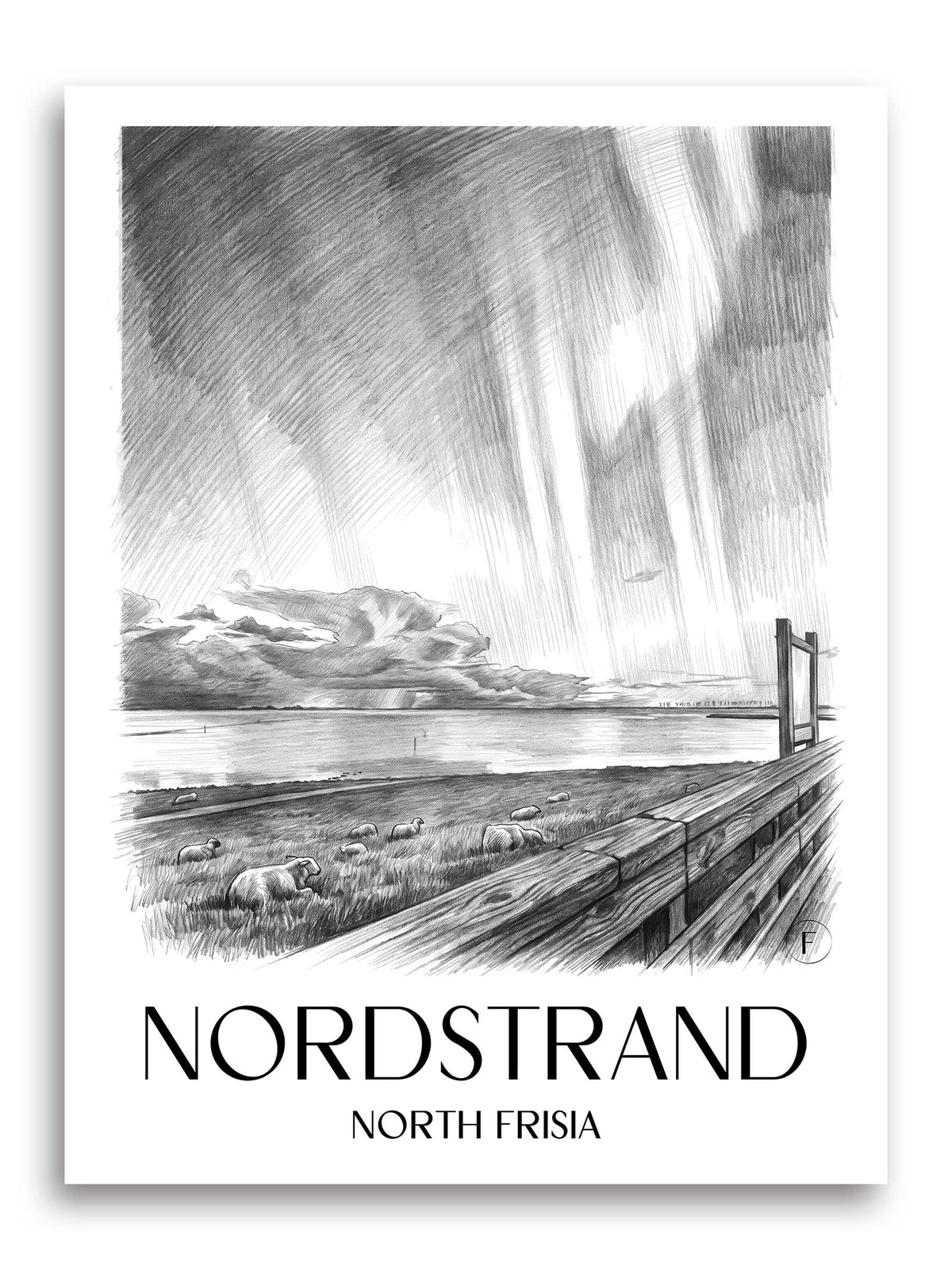 Nordstrand Poster - Nordfriesland - Deutschland Kunstdruck - Zeichnung von A4 bis A1