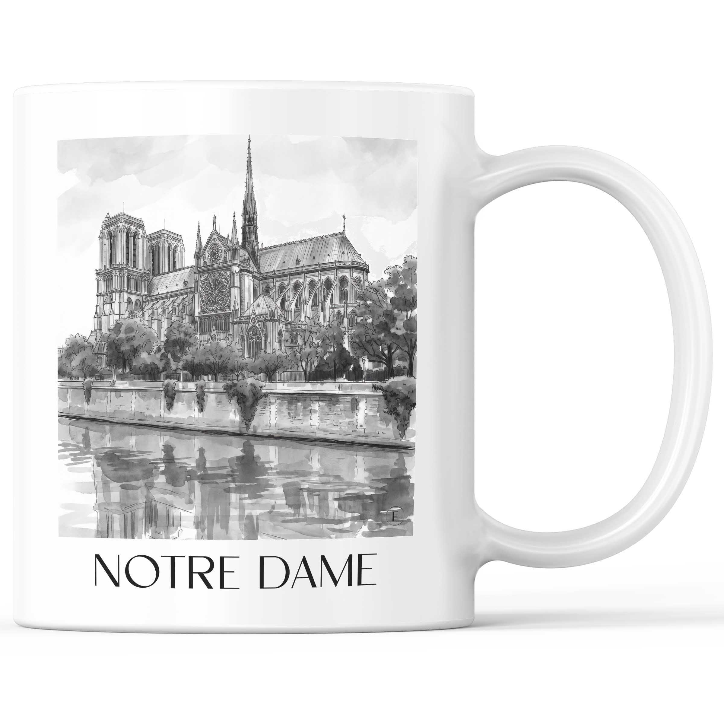 Notre Dame - Frankreich Becher - Kaffeetasse im Aquarell Schwarz-Weiß Stil - favplace