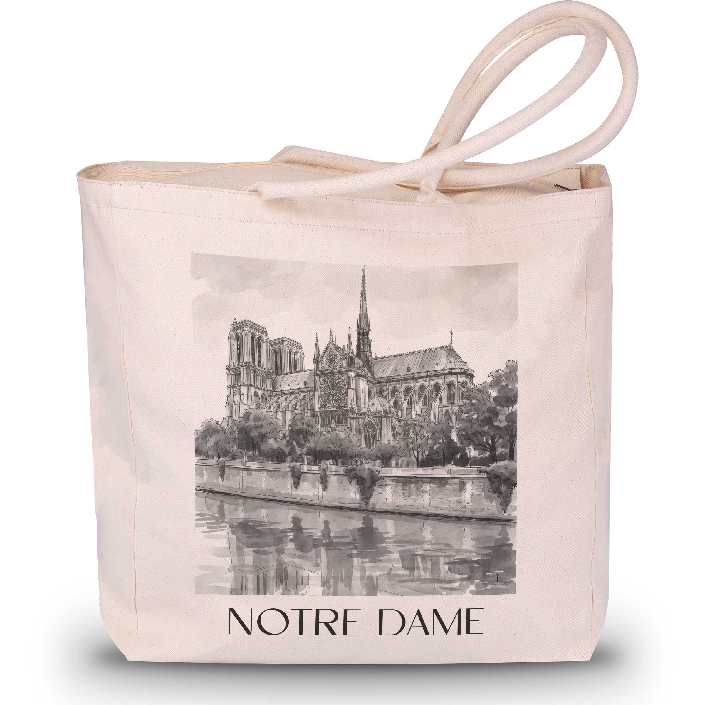 Notre Dame - Frankreich Tote Bag - Einkaufstasche im Aquarell Schwarz-Weiß Stil - favplace