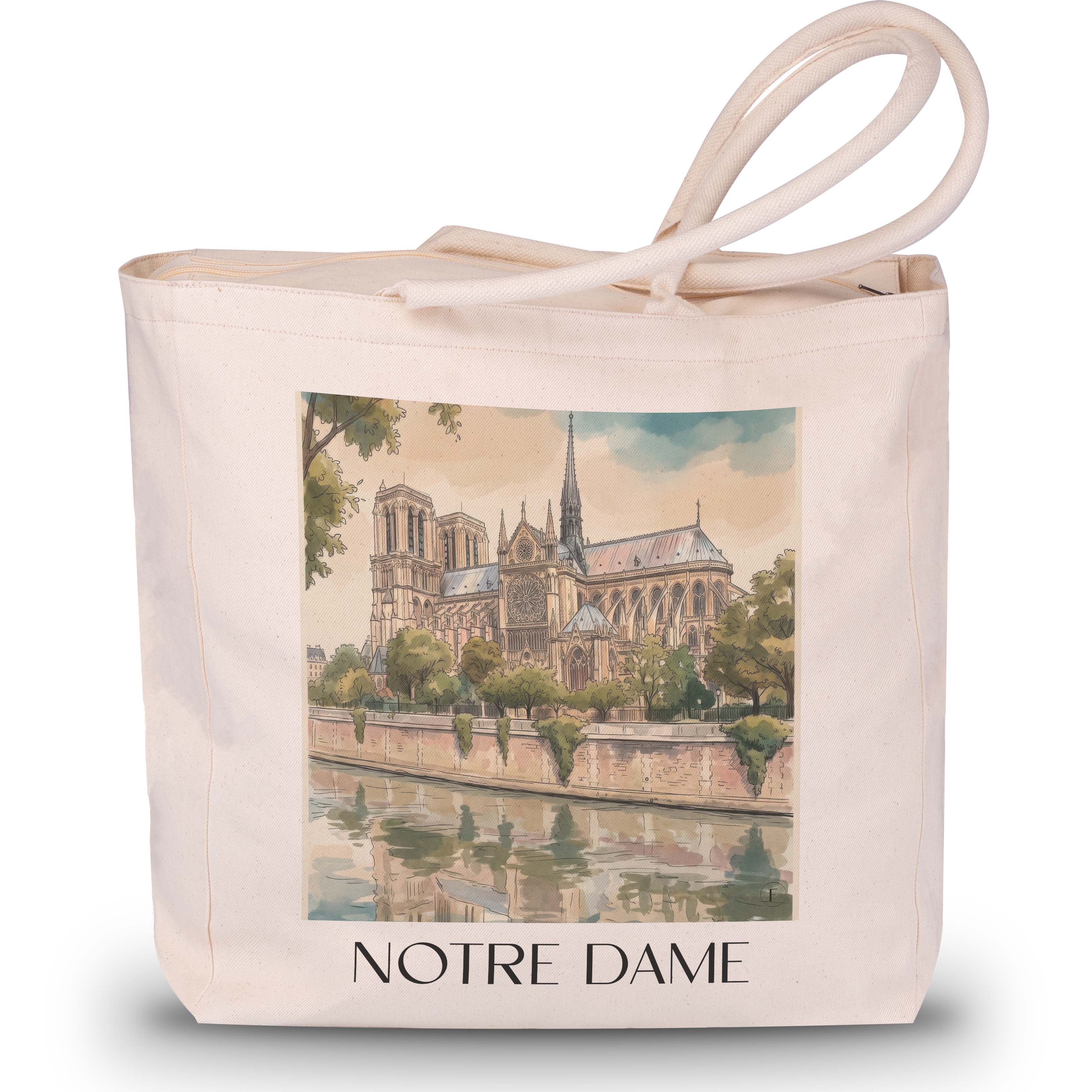 notre-dame-frankreich-einkaufstasche-aquarell