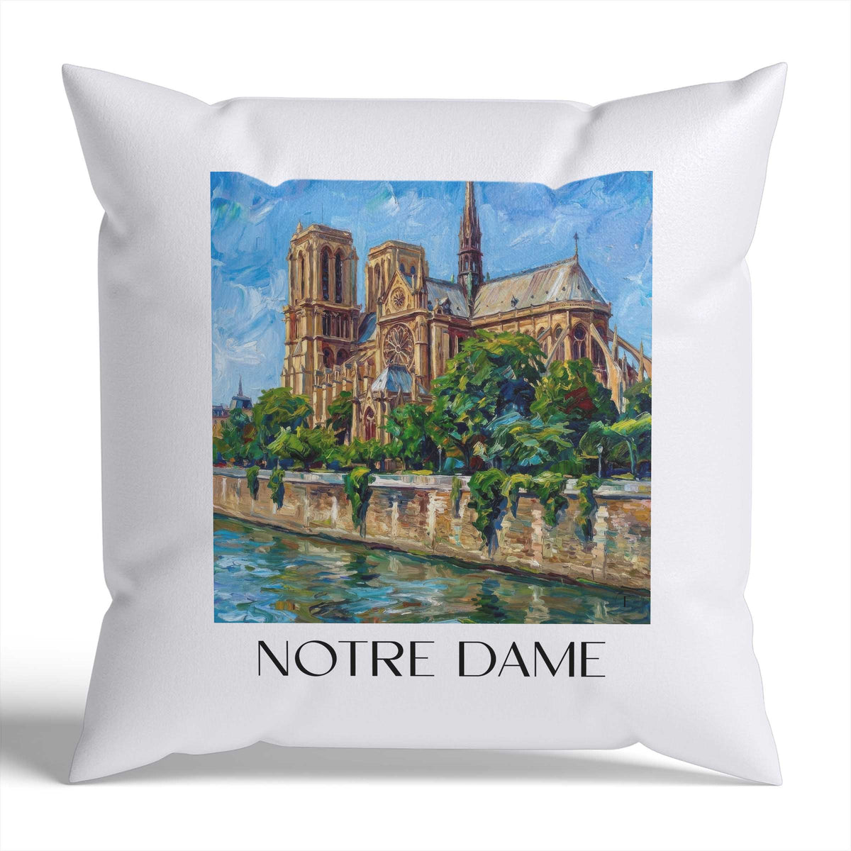 Notre Dame Kissenhülle - Zierkissen Bezug - Frankreich - Frankreich Kissen bzw. Kissenbezug im Ölgemälde Stil - favplace
