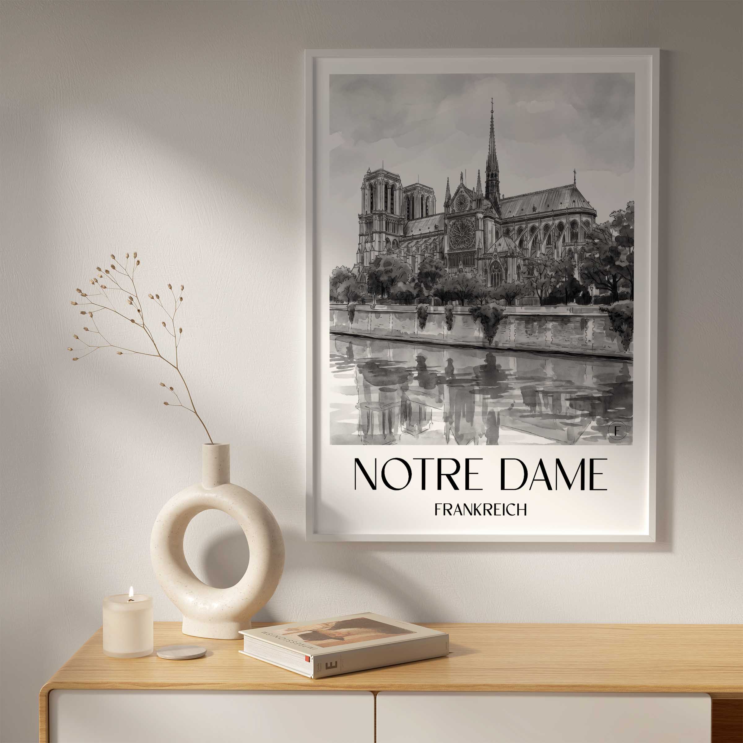 notre-dame-frankreich-poster-aquarell-schwarz-weiss