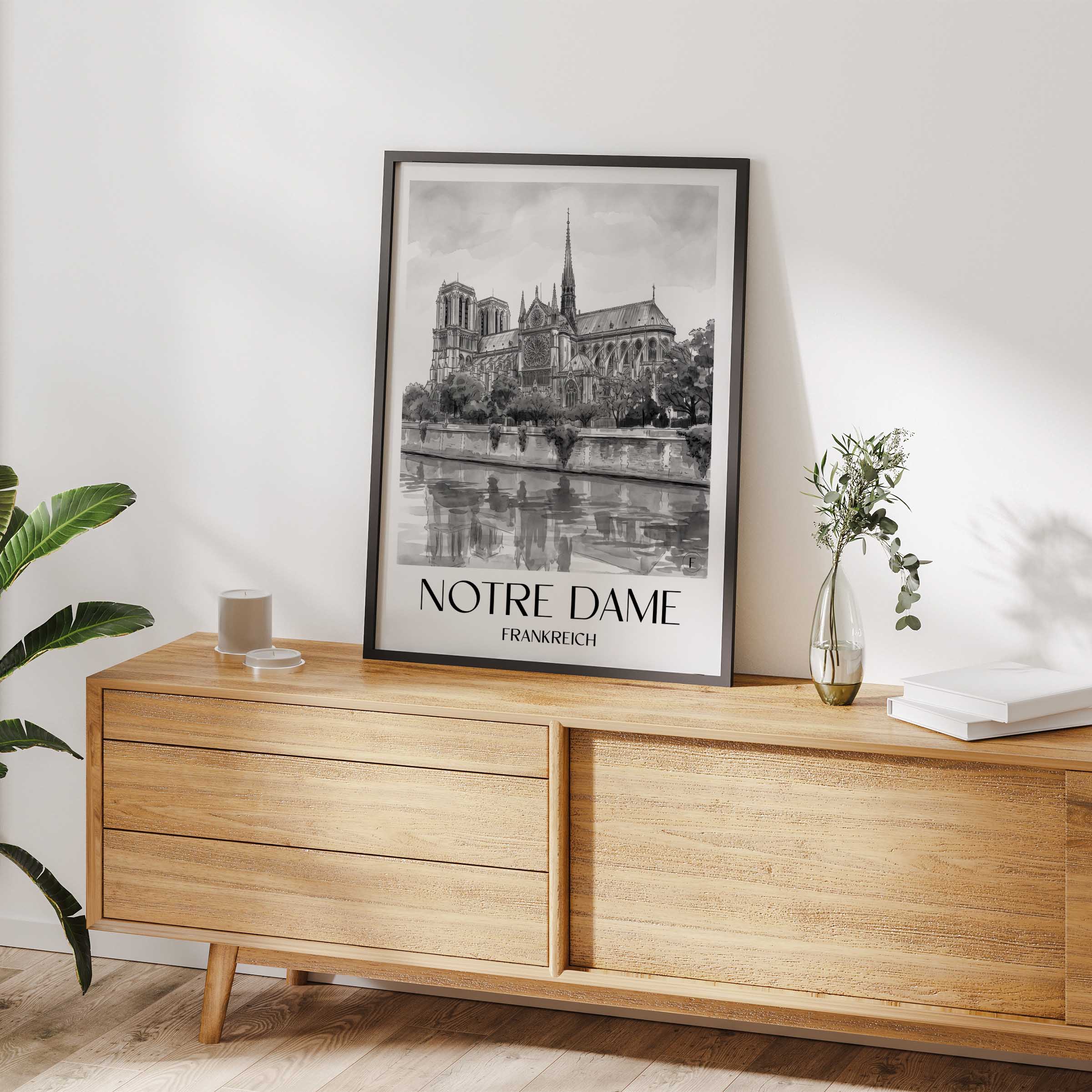 notre-dame-frankreich-poster-aquarell-schwarz-weiss