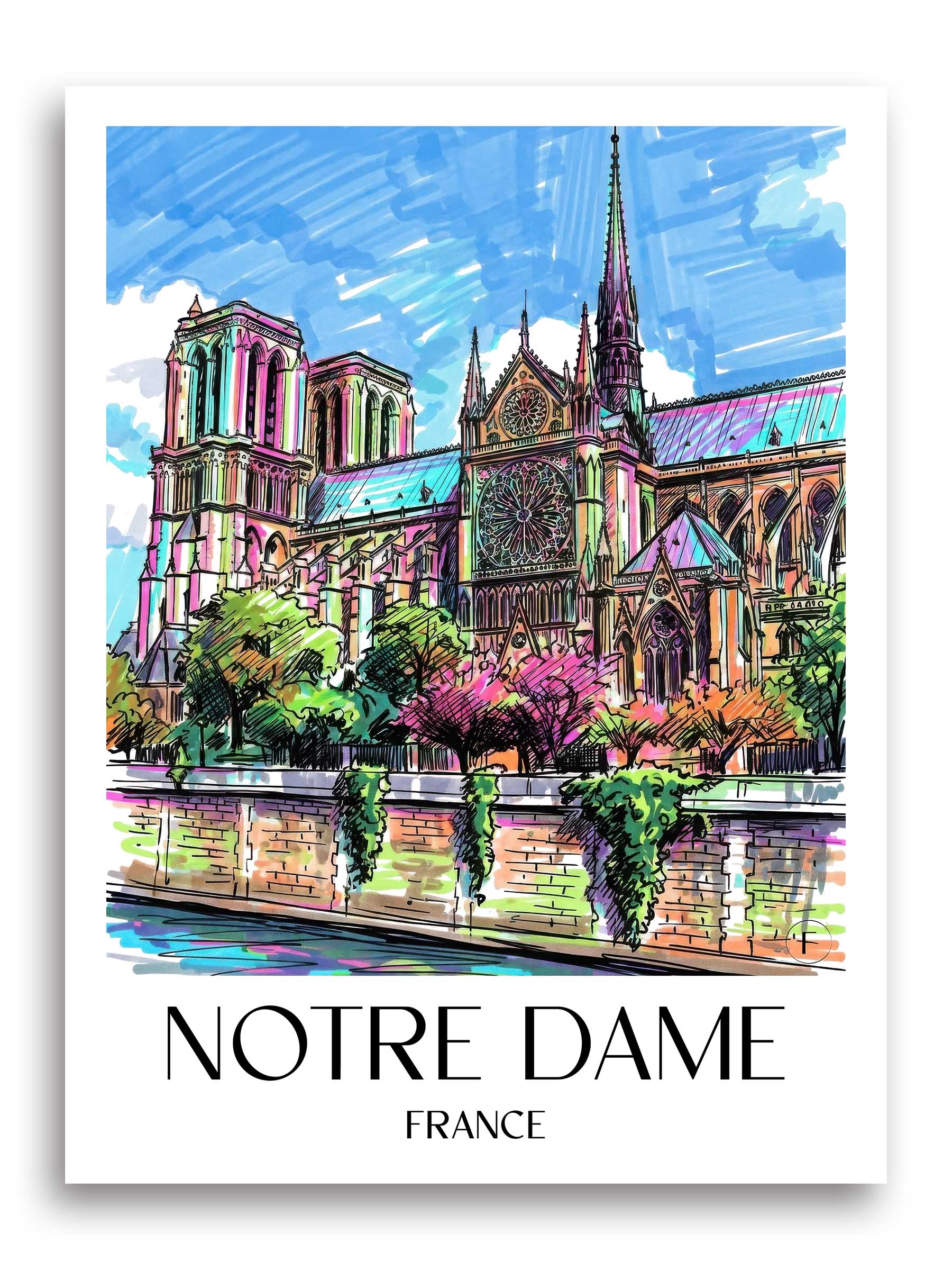 Notre Dame Poster - - Frankreich Kunstdruck - Tag Graffiti von A4 bis A1 - favplace