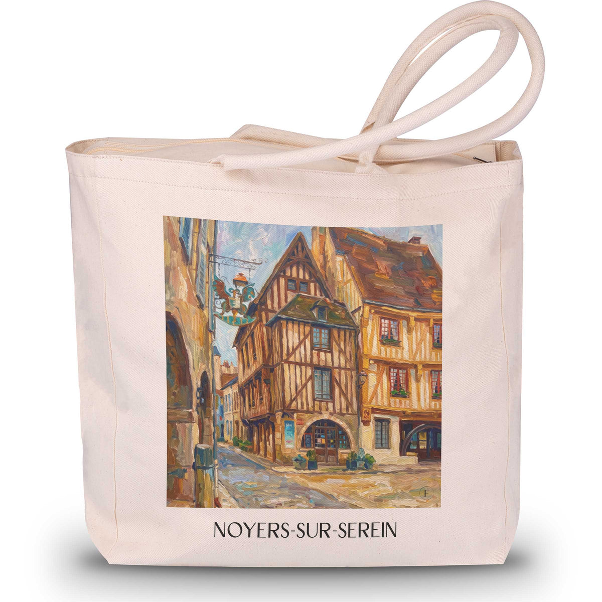 noyers-sur-serein-serein-frankreich-einkaufstasche-oil-painting-oelgemaelde