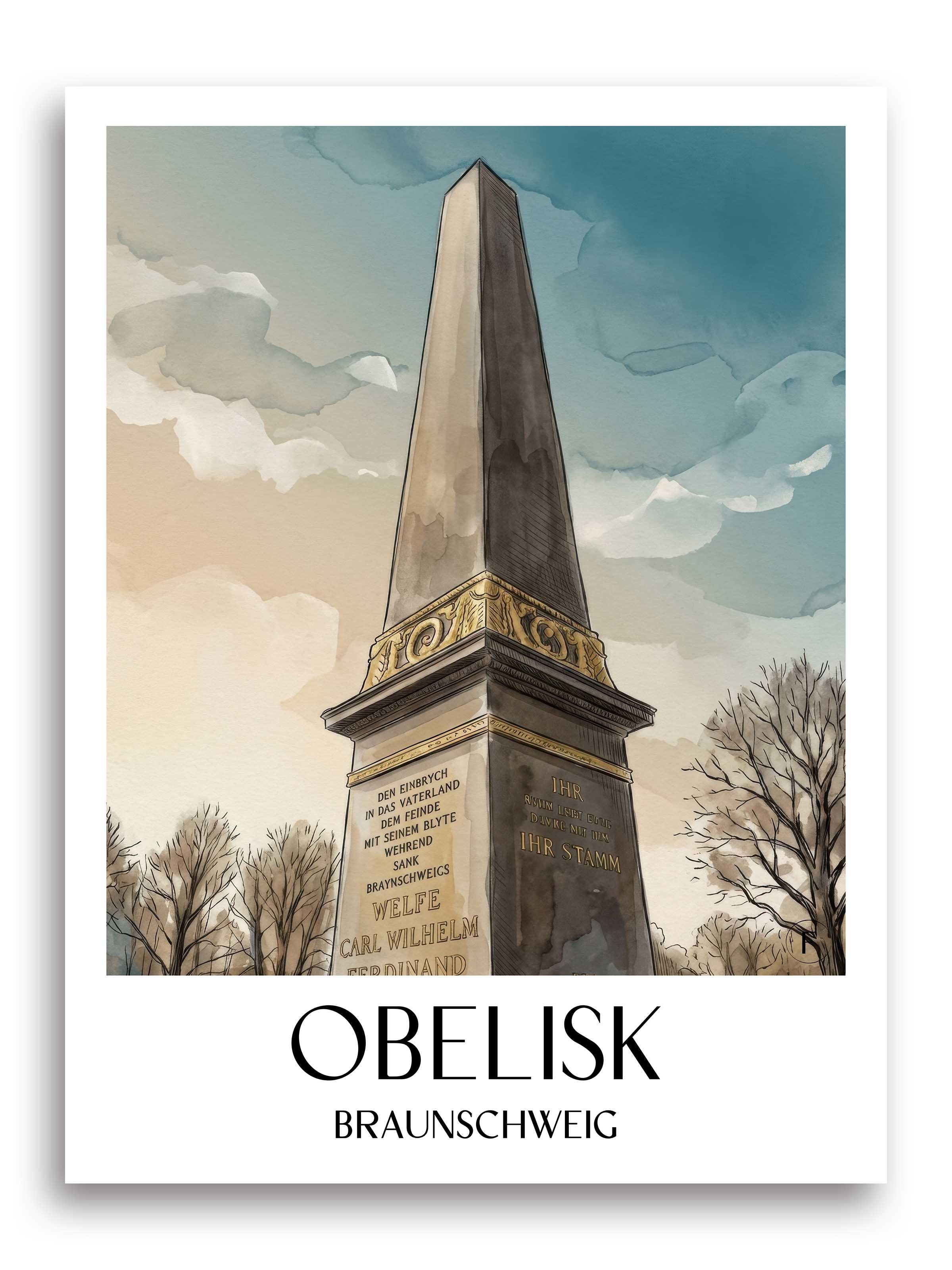 Obelisk Poster - Braunschweig - Deutschland Kunstdruck - Aquarell von A4 bis A1 - favplace