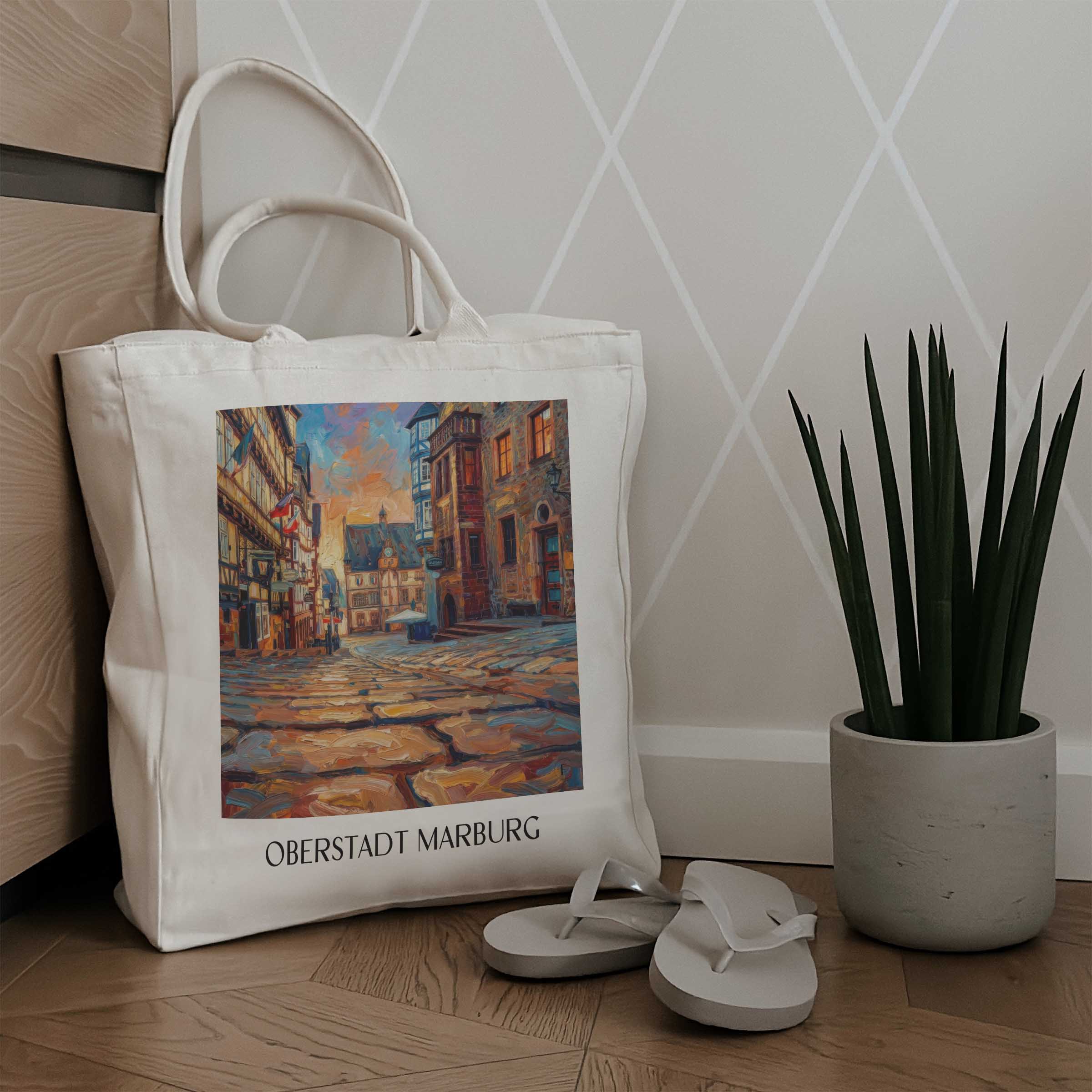 oberstadt-marburg-deutschland-einkaufstasche-oil-painting-oelgemaelde