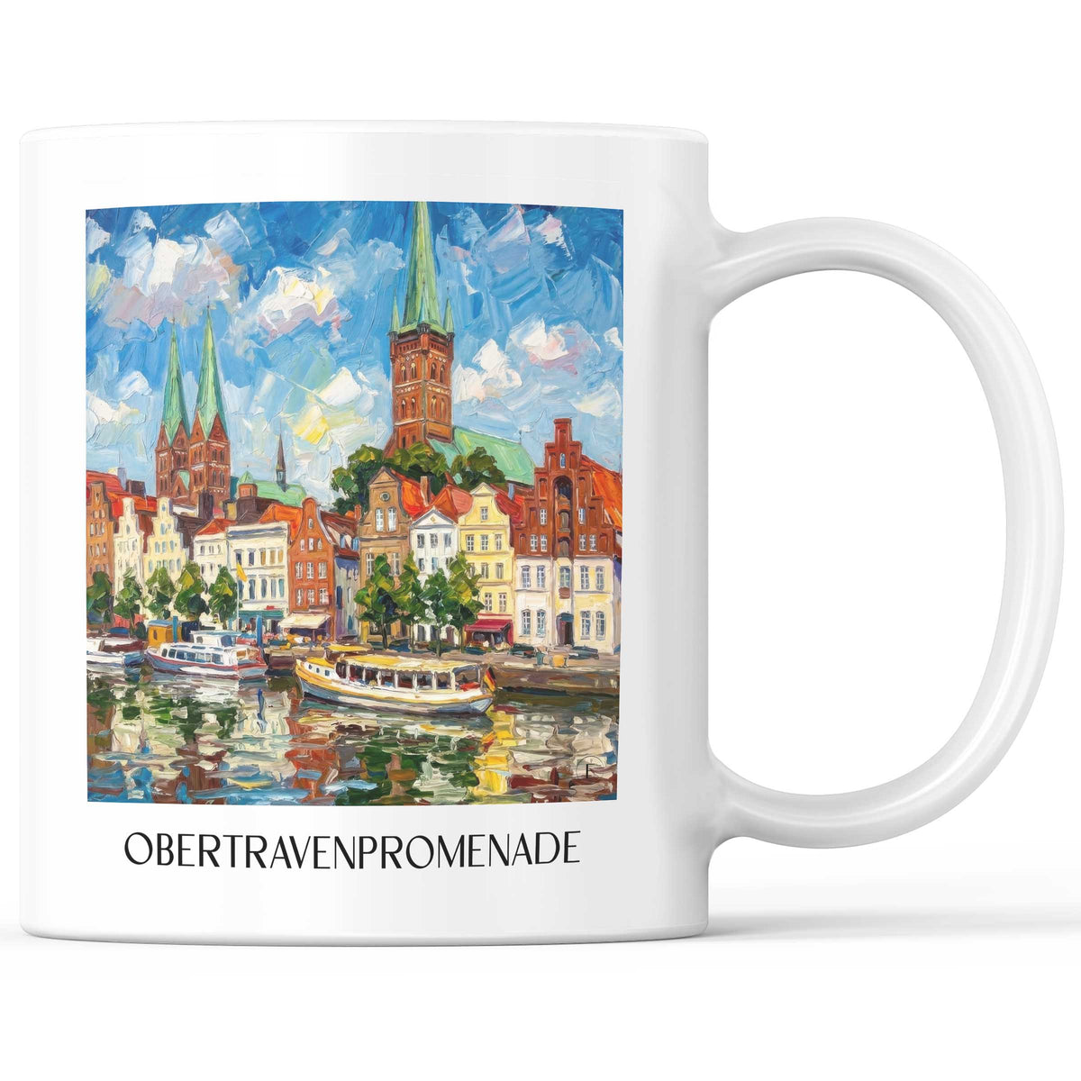 Obertravenpromenade Kaffeebecher - Lübeck - Deutschland Becher - Kaffeetasse im Ölgemälde Stil - favplace