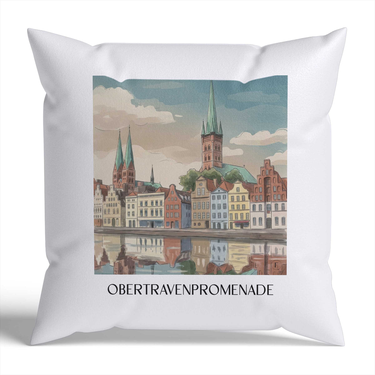 Obertravenpromenade Kissenhülle - Zierkissen Bezug - Lübeck - Deutschland Kissen bzw. Kissenbezug im Aquarell Stil - favplace