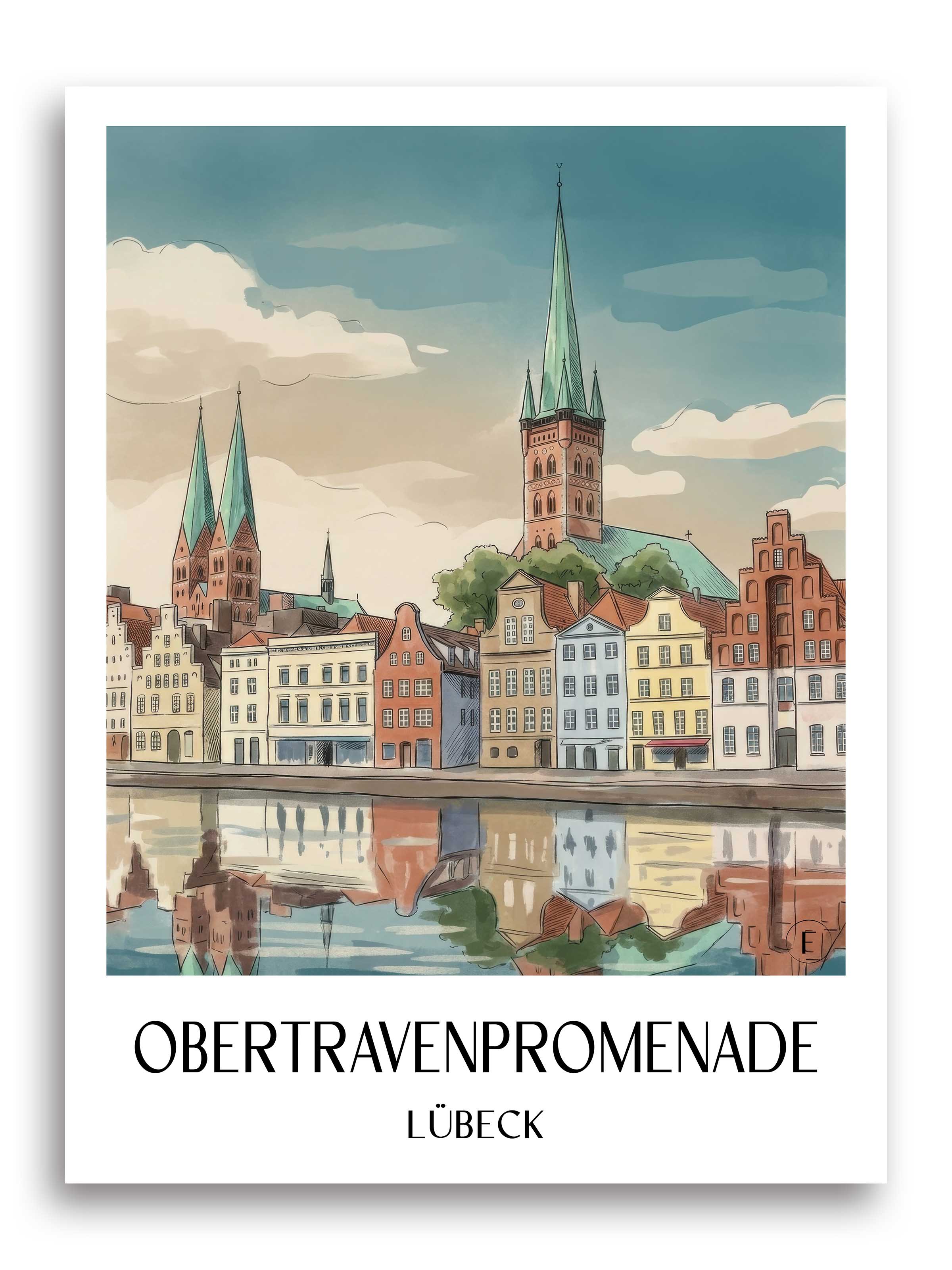 obertravenpromenade-lübeck-deutschland-poster-aquarell
