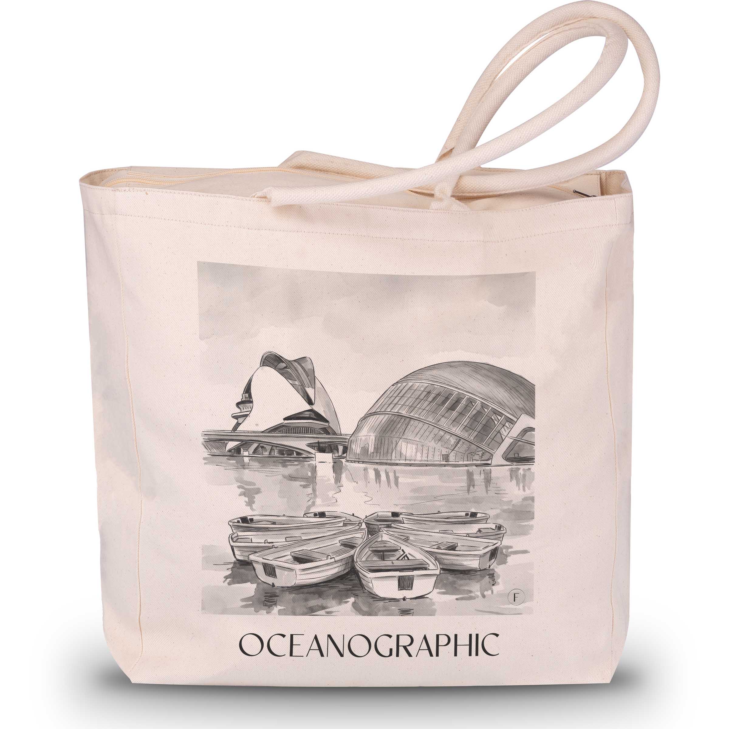 Oceanogràfic (Valencia) Shopping Tasche - Valencia - Spanien Tote Bag - Einkaufstasche im Aquarell Schwarz-Weiß Stil - favplace