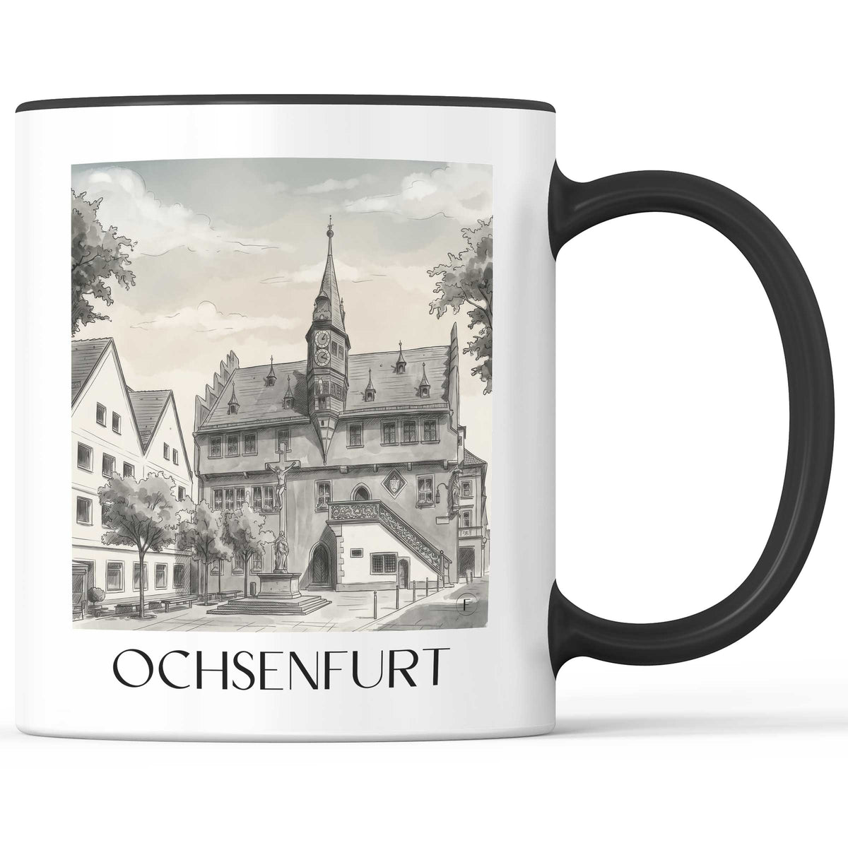 Ochsenfurt - Deutschland Becher - Kaffeetasse im Aquarell Schwarz-Weiß Stil - favplace