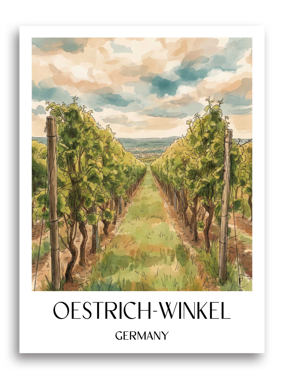 Oestrich-Winkel Poster - Rheingau - Deutschland Kunstdruck - Aquarell von A4 bis A1 - favplace