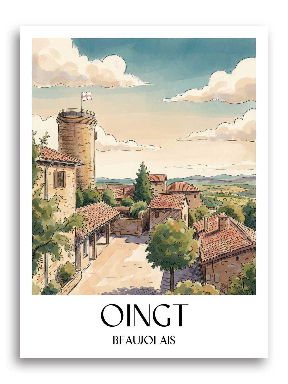 Oingt Poster - Beaujolais - Frankreich Kunstdruck - Aquarell von A4 bis A1 - favplace