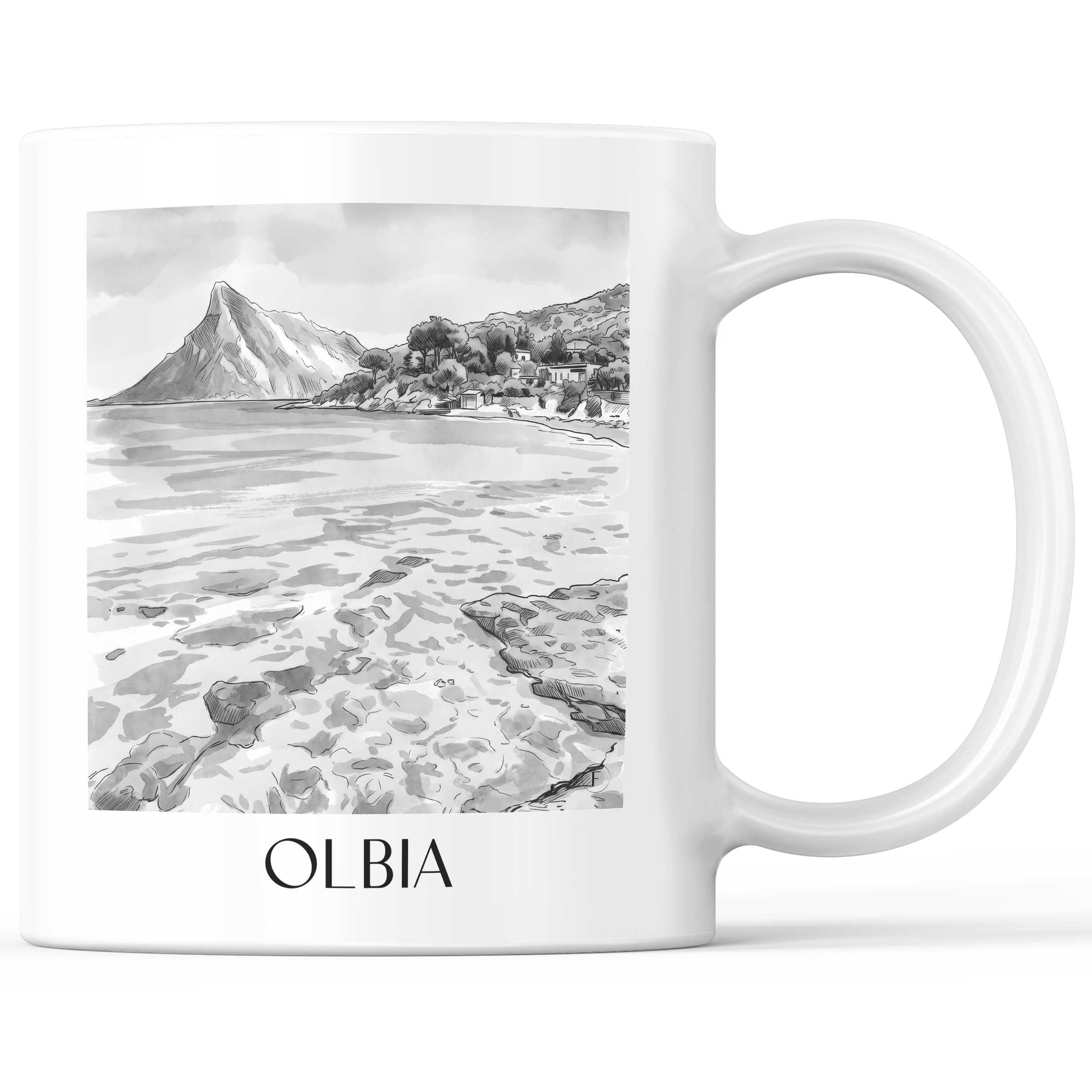 Olbia - Italien Becher - Kaffeetasse im Aquarell Schwarz-Weiß Stil - favplace