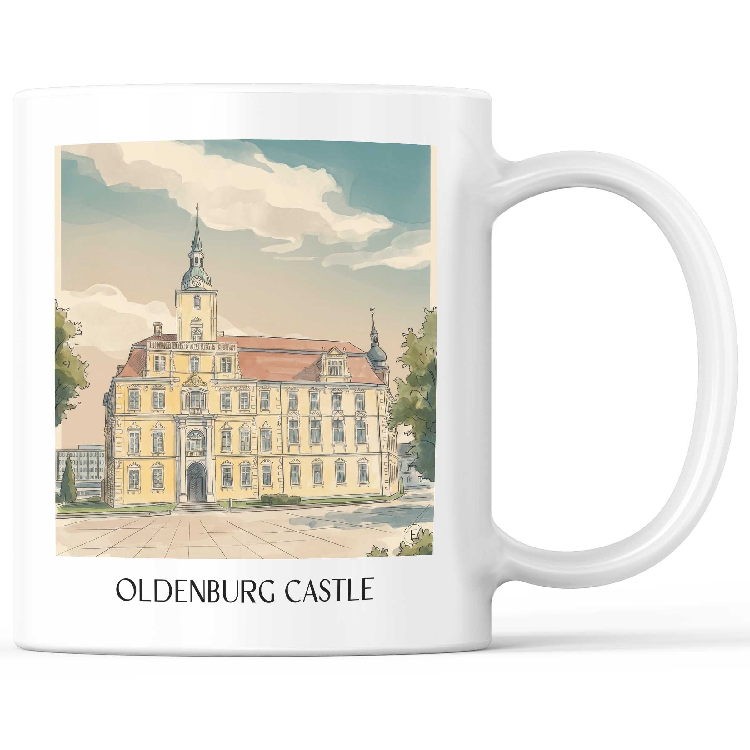 Oldenburger Schloss Kaffeebecher - Niedersachsen - Deutschland Becher - Kaffeetasse im Aquarell Stil - favplace
