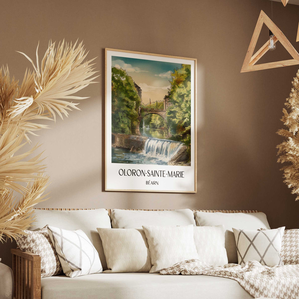 oloron-sainte-marie-béarn-frankreich-poster-aquarell
