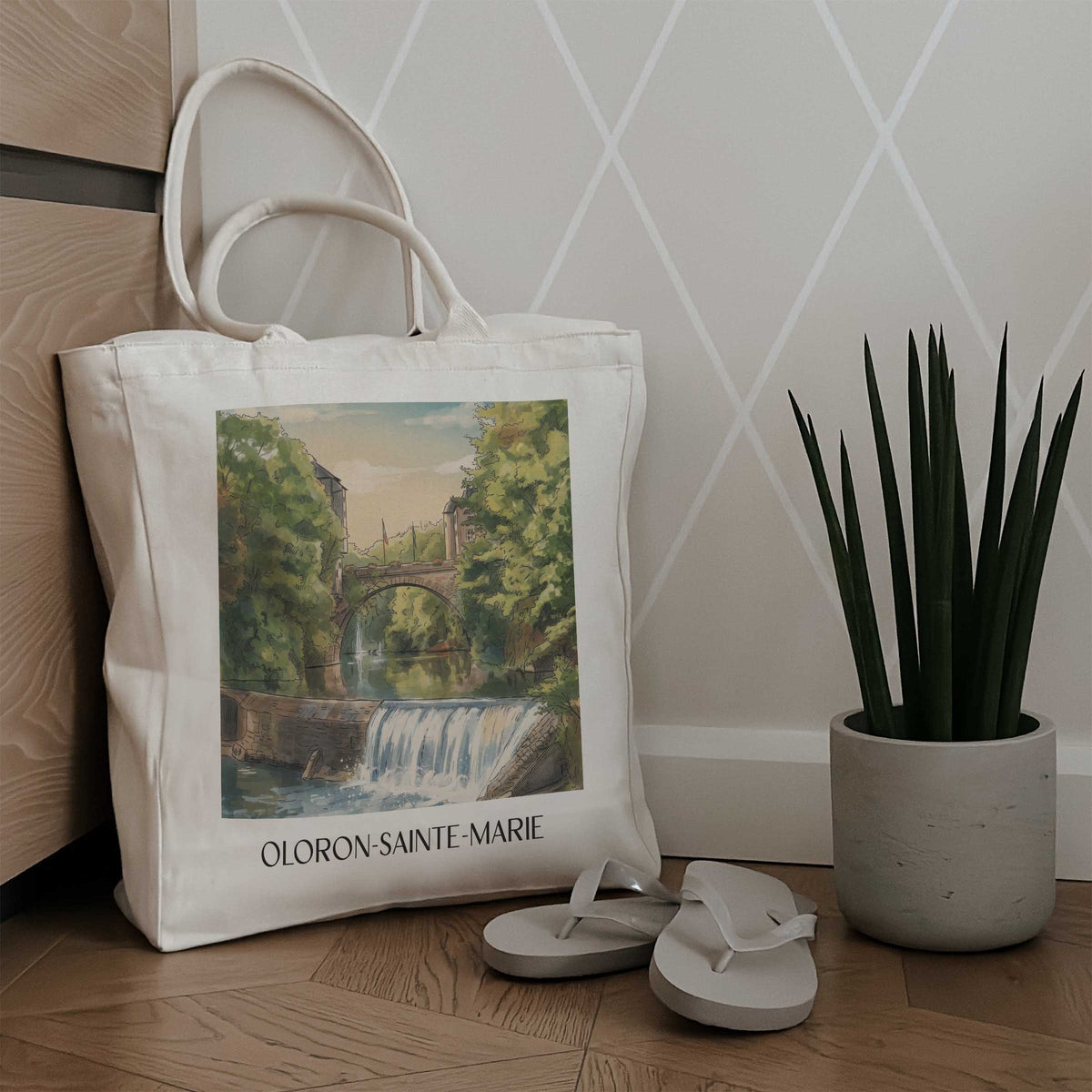 oloron-sainte-marie-béarn-frankreich-einkaufstasche-aquarell