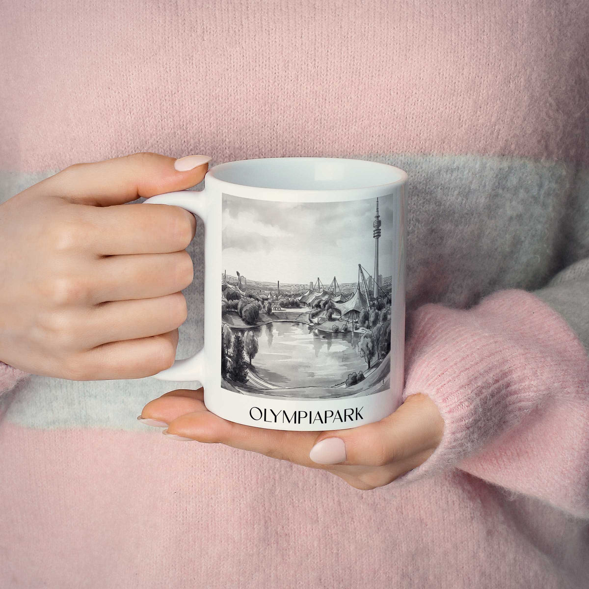 olympiapark-münchen-deutschland-kaffeebecher-aquarell-schwarz-weiss