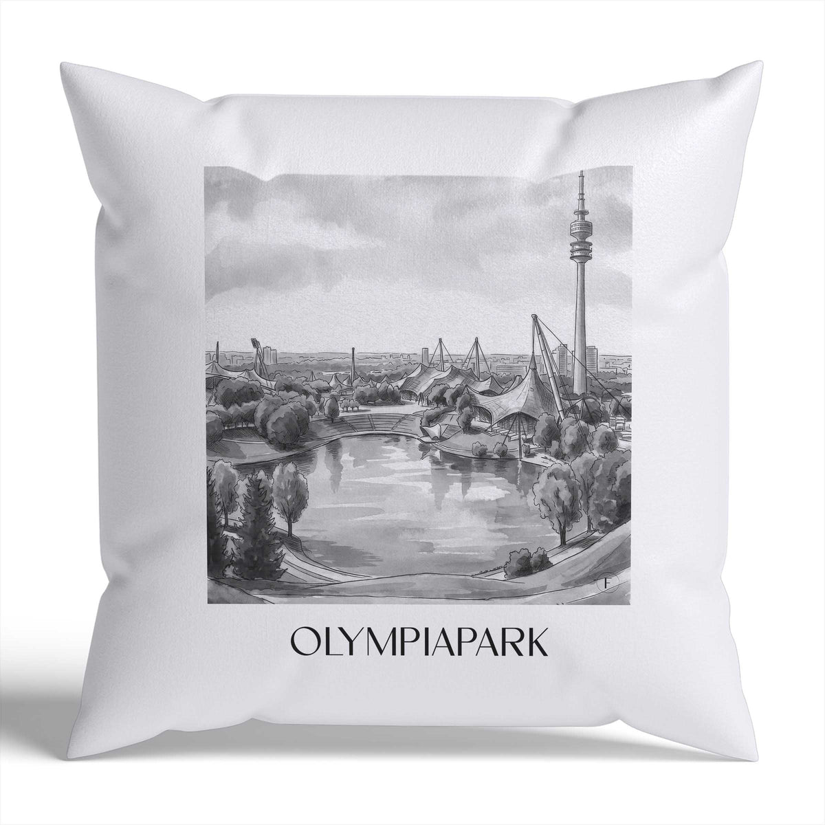 olympiapark-münchen-deutschland-kissenbezug-aquarell-schwarz-weiss