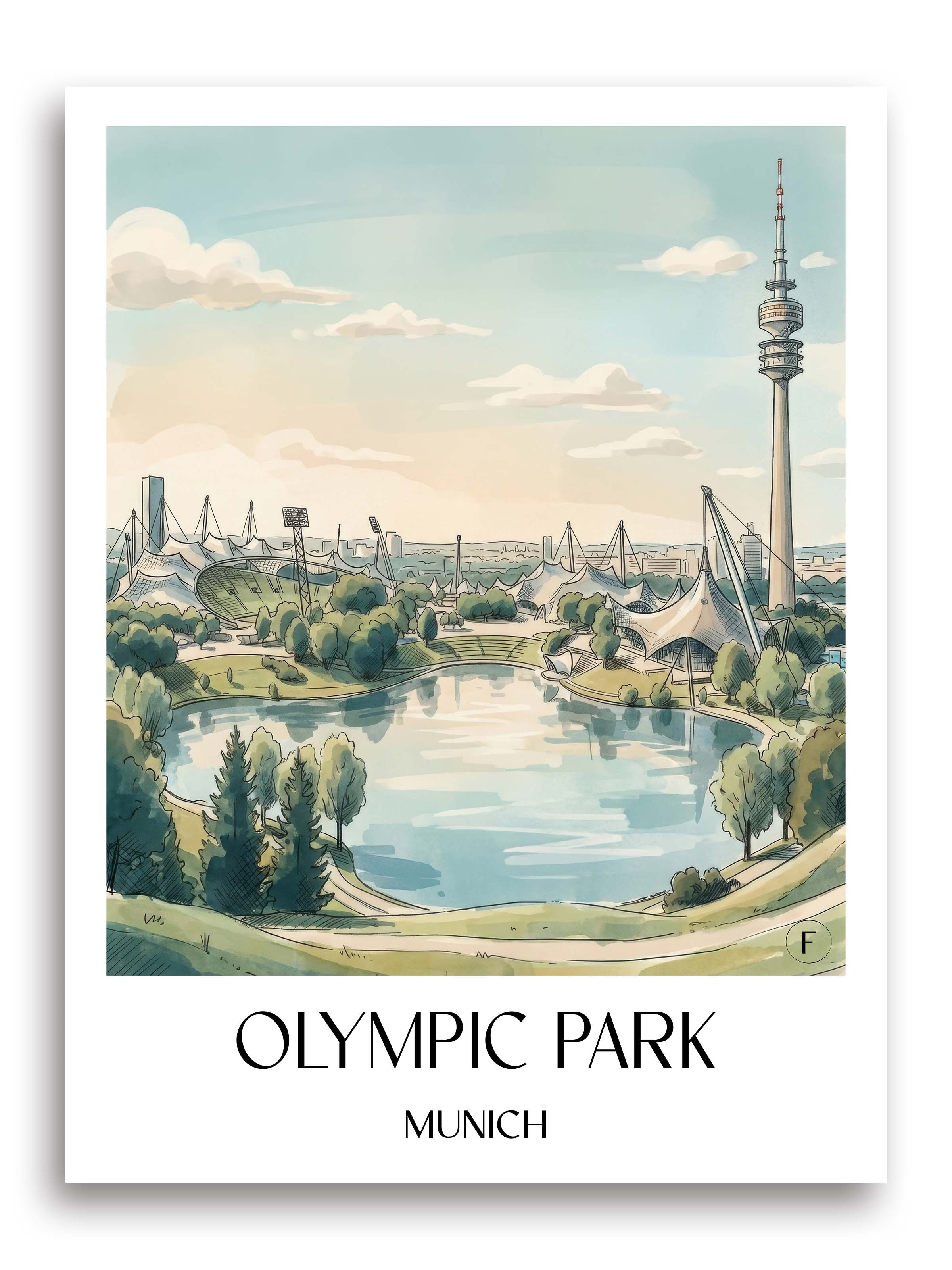 Olympiapark Poster - München - Deutschland Kunstdruck - Aquarell von A4 bis A1 - favplace