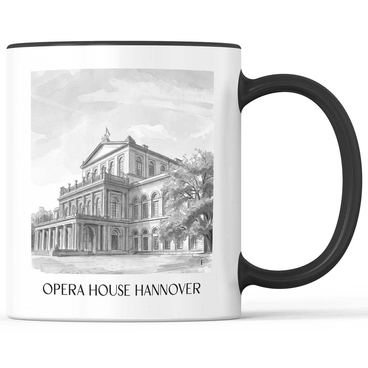 Opernhaus Kaffeebecher - Hannover - Deutschland Becher - Kaffeetasse im Aquarell Schwarz-Weiß Stil - favplace