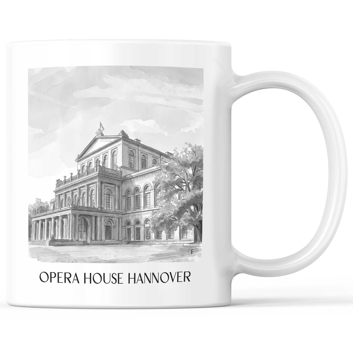 Opernhaus Kaffeebecher - Hannover - Deutschland Becher - Kaffeetasse im Aquarell Schwarz-Weiß Stil - favplace