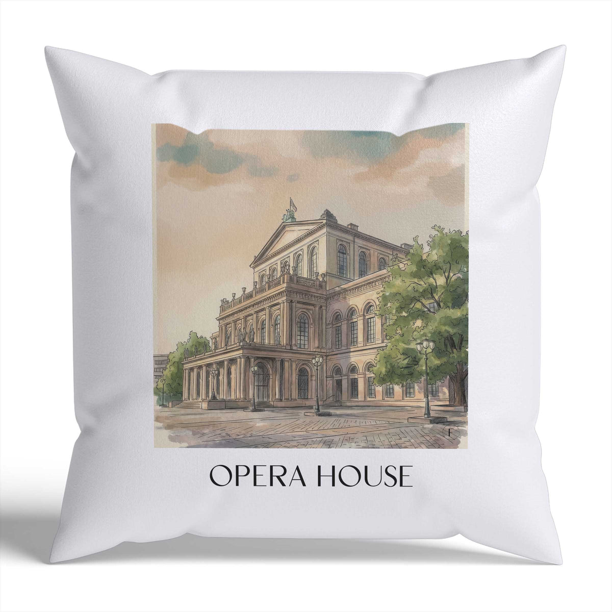 Opernhaus Kissenhülle - Zierkissen Bezug - Hannover - Deutschland Kissen bzw. Kissenbezug im Aquarell Stil - favplace