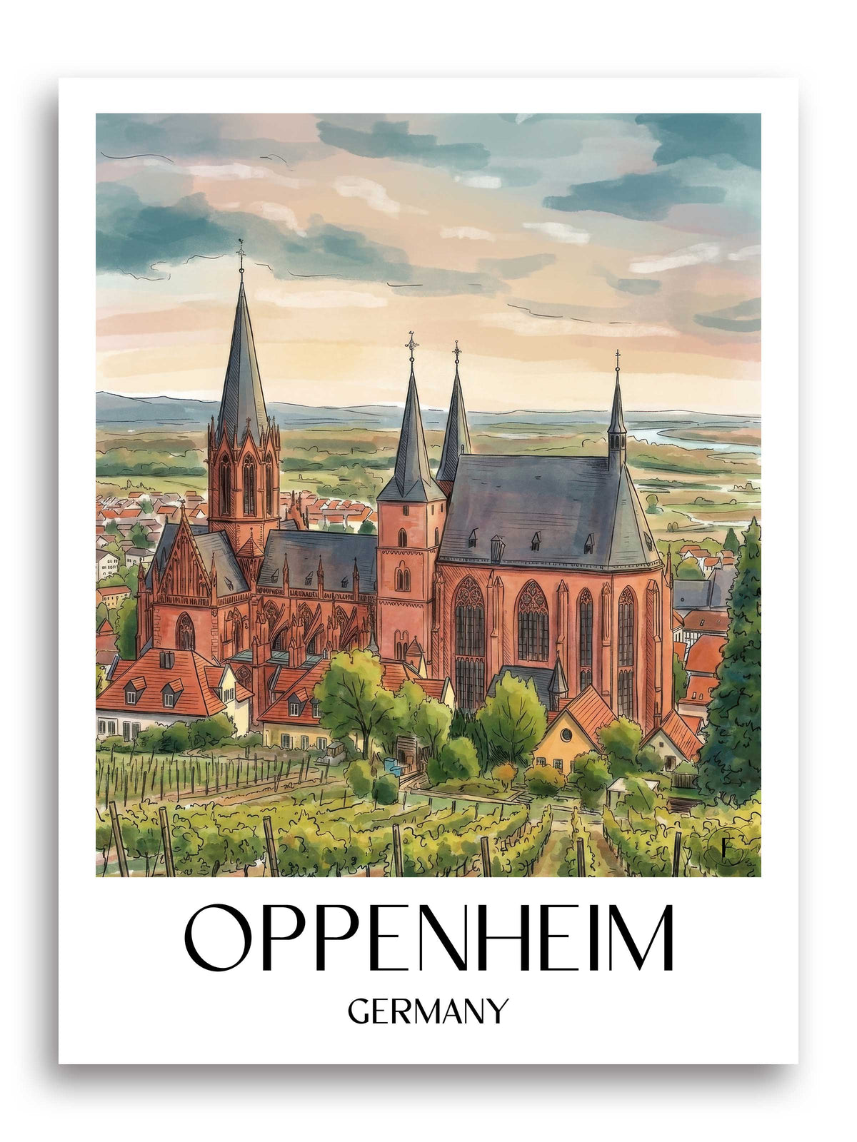 Oppenheim Poster - Rheinhessen - Deutschland Kunstdruck - Aquarell von A4 bis A1 - favplace