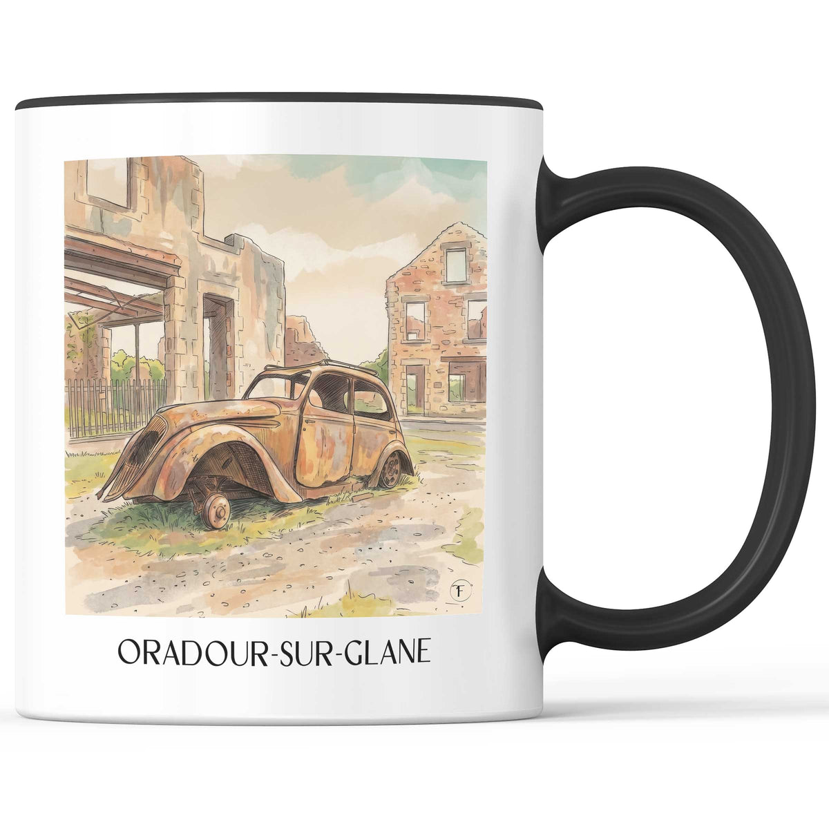 Oradour-sur-Glane Kaffeebecher - Haute-Vienne - Frankreich Becher - Kaffeetasse im Aquarell Stil - favplace