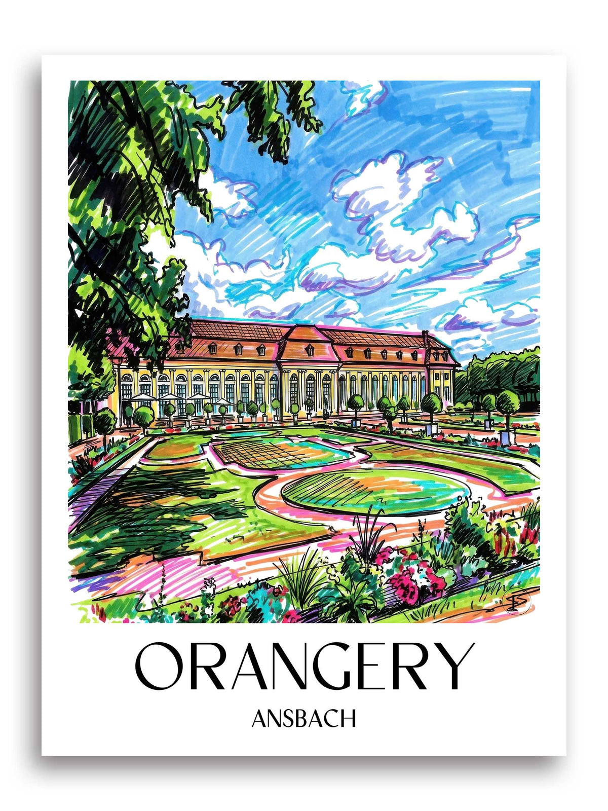 Orangerie Poster - Ansbach - Deutschland Kunstdruck - Tag Graffiti von A4 bis A1 - favplace