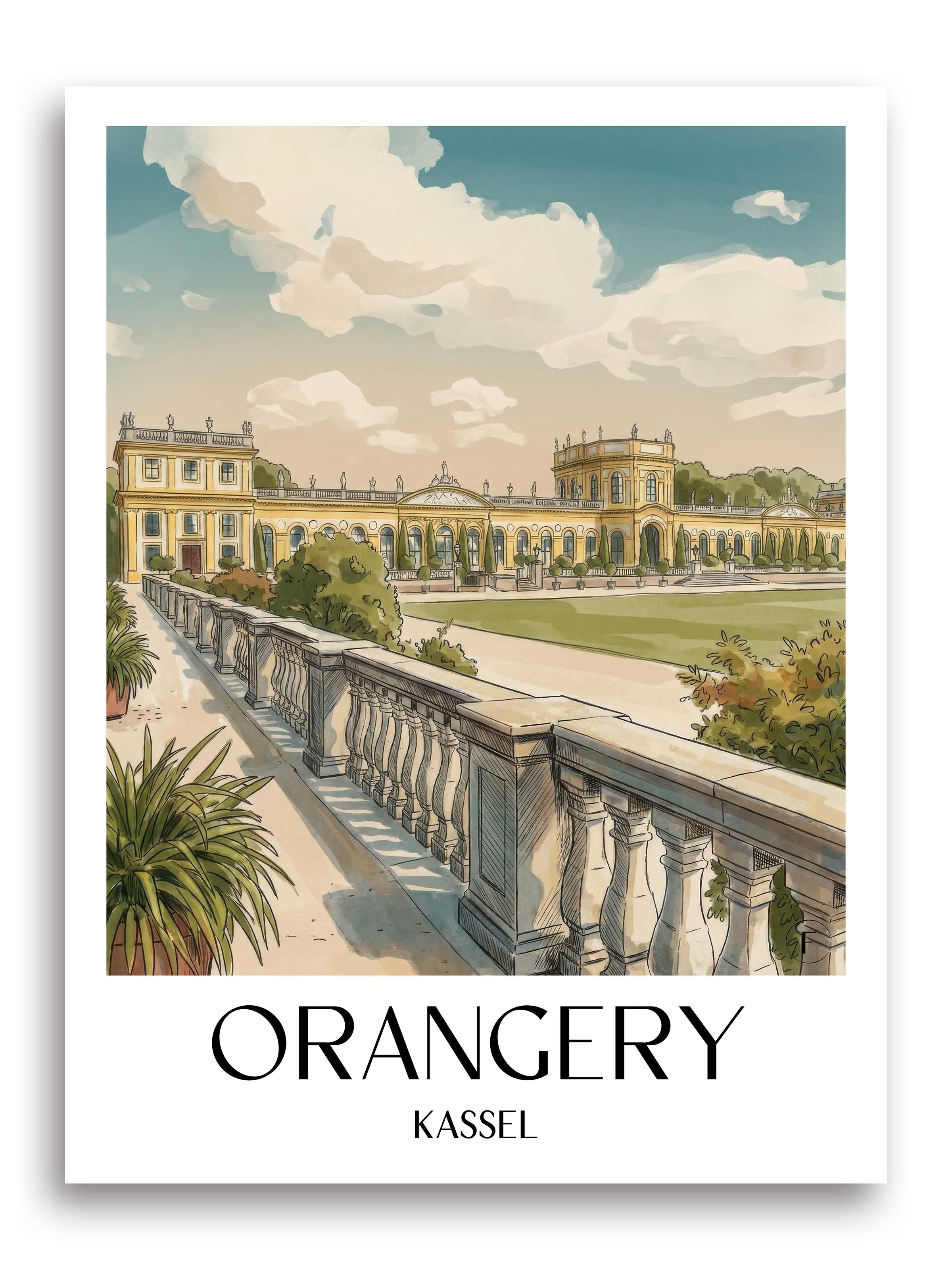Orangerie Poster - Kassel - Deutschland Kunstdruck - Aquarell von A4 bis A1 - favplace