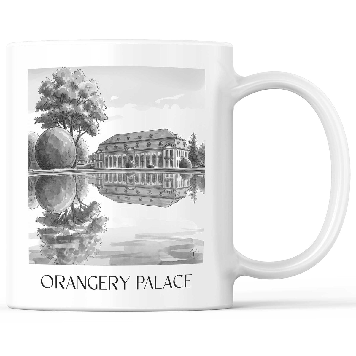 Orangerieschloss Kaffeebecher - Darmstadt - Deutschland Becher - Kaffeetasse im Aquarell Schwarz-Weiß Stil - favplace