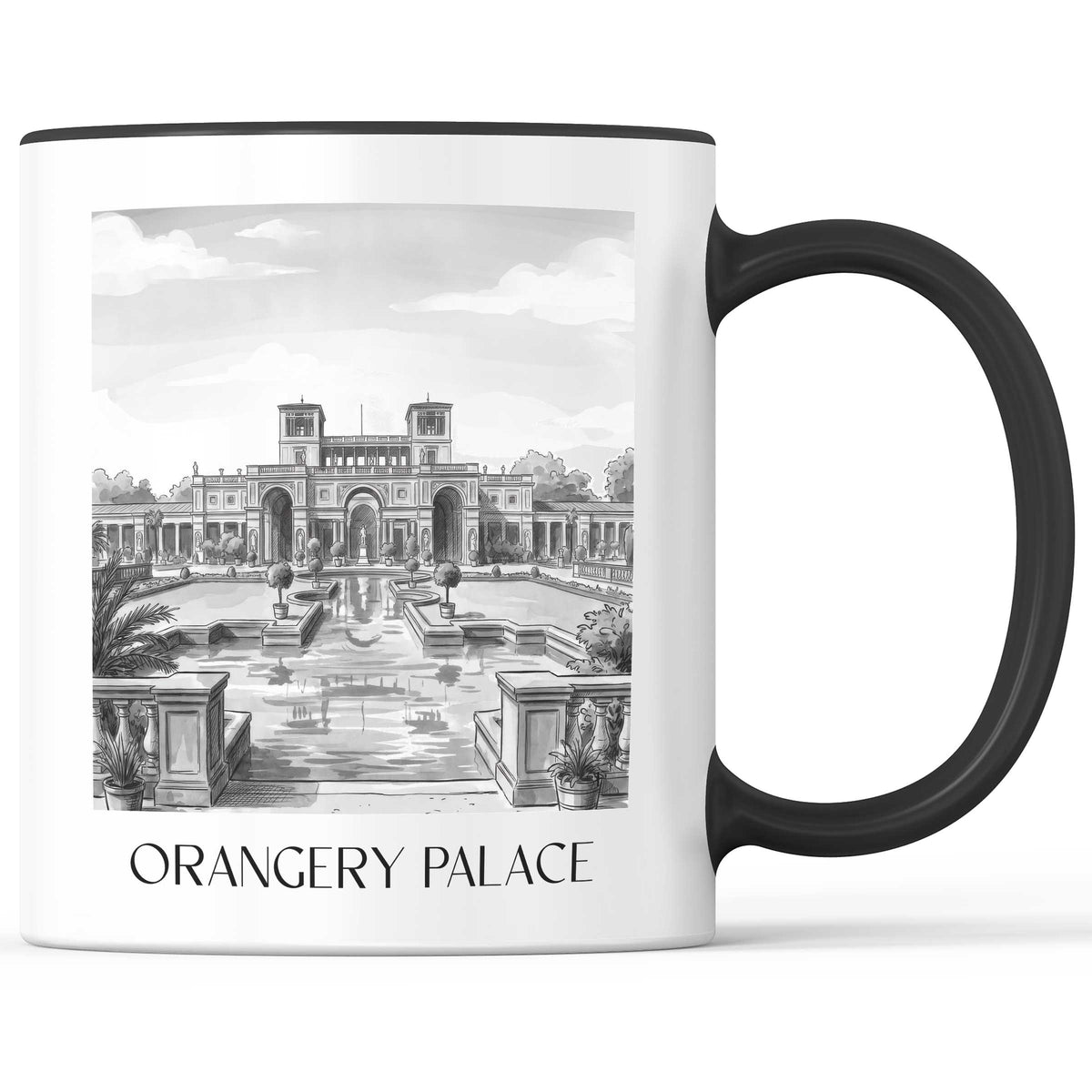 Orangerieschloss Kaffeebecher - Potsdam - Deutschland Becher - Kaffeetasse im Aquarell Schwarz-Weiß Stil - favplace