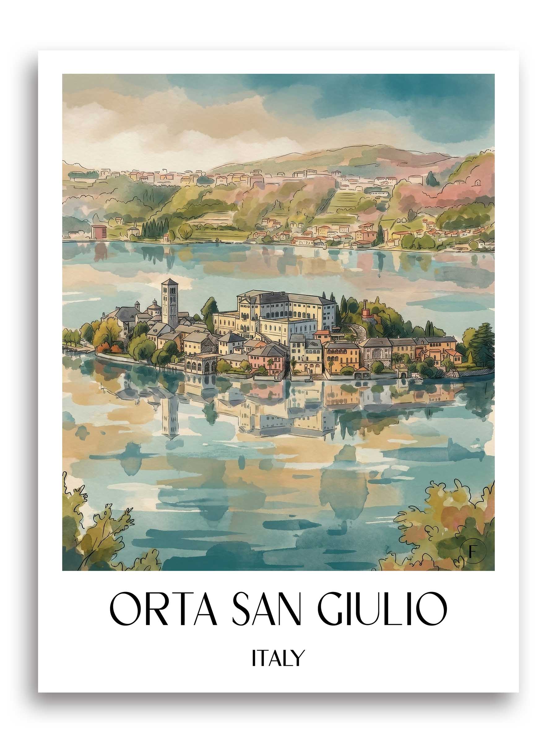 Orta San Giulio Poster - Ortasee - Italien Kunstdruck - Aquarell von A4 bis A1 - favplace
