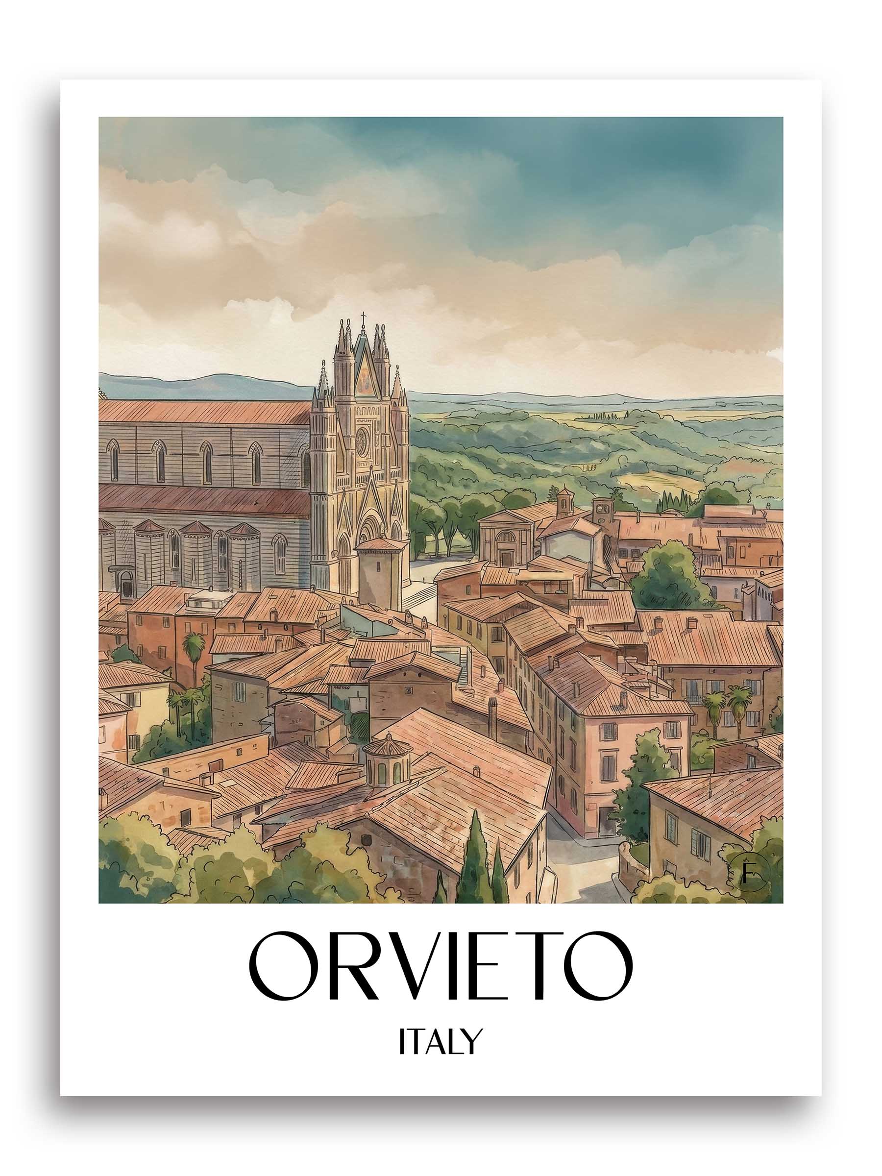 Orvieto Poster - Umbrien - Italien Kunstdruck - Aquarell von A4 bis A1 - favplace