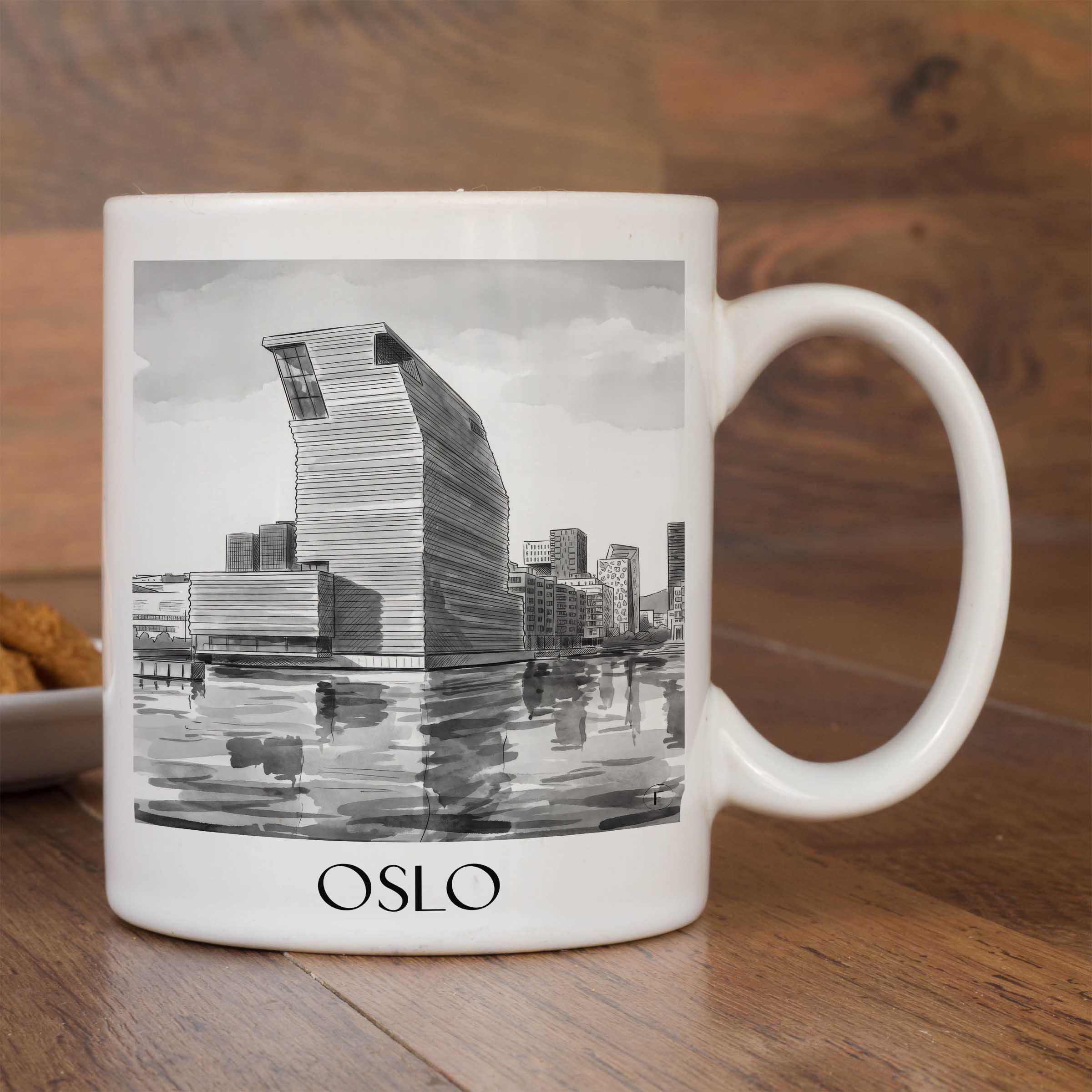 oslo-norwegen-kaffeebecher-aquarell-schwarz-weiss